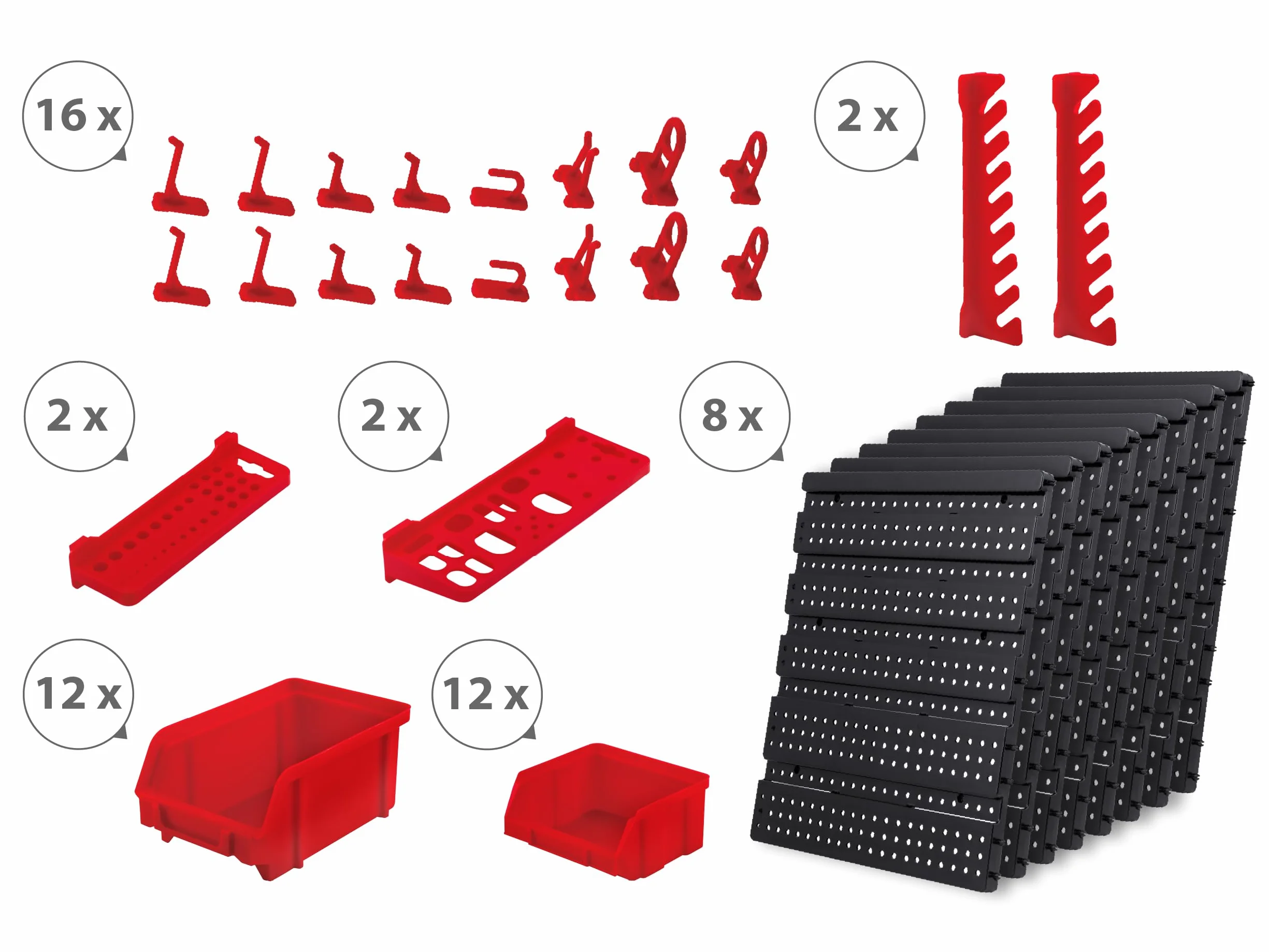 Humberg Ścianka Narzędziowa - Tablica Warsztatowa Perforowana - Regał Ścienny do Warsztatu i Garażu - 6 Modułów - 54 Elementy - Czarno-czerwony - 128 x 76 cm