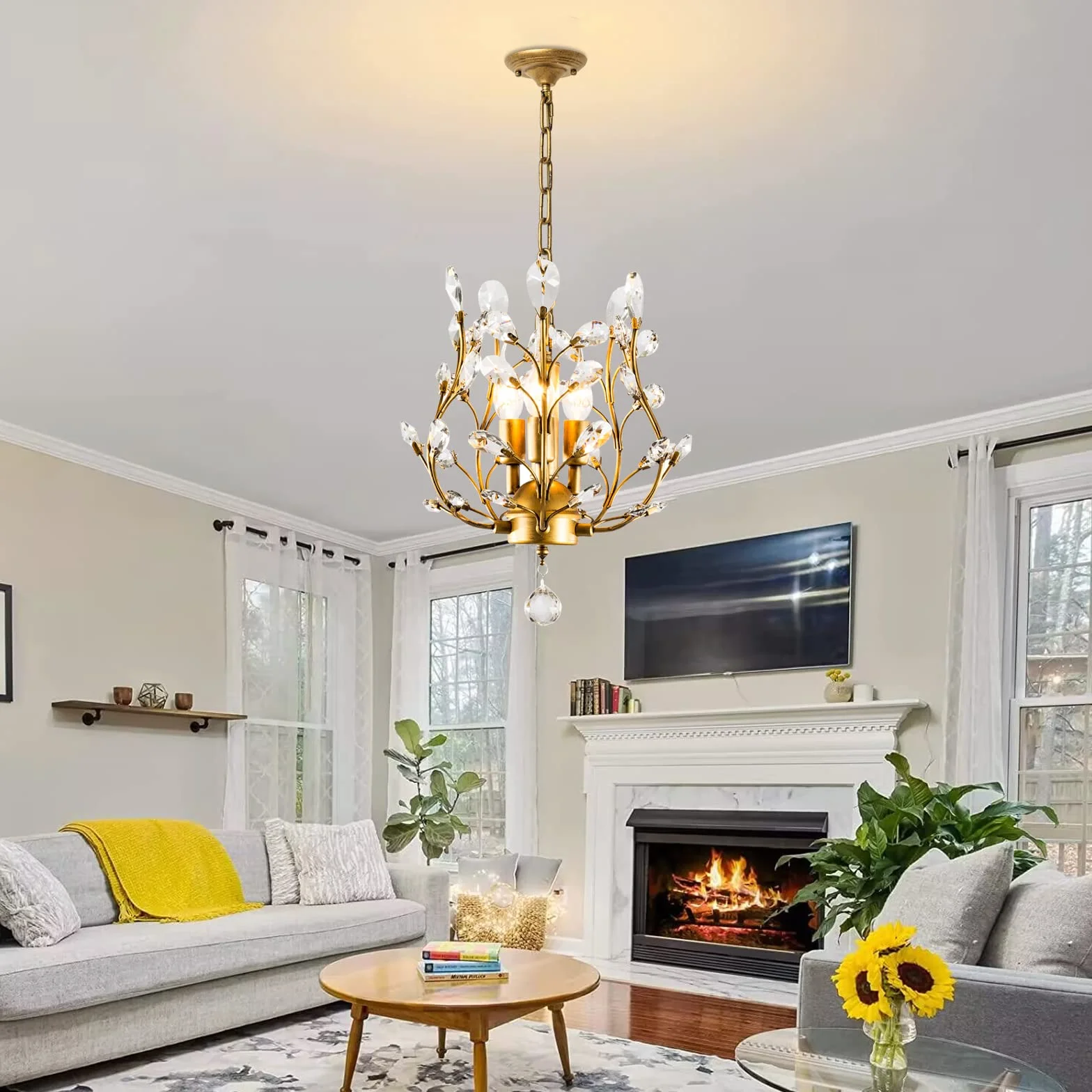 Ganeed Kryształowe żyrandole K9 Crystal Pendant Light Chandelier Lighting Fixtures Ceiling Light for Living Room Bedroom Restaurant Hallway Gold 3 Lights