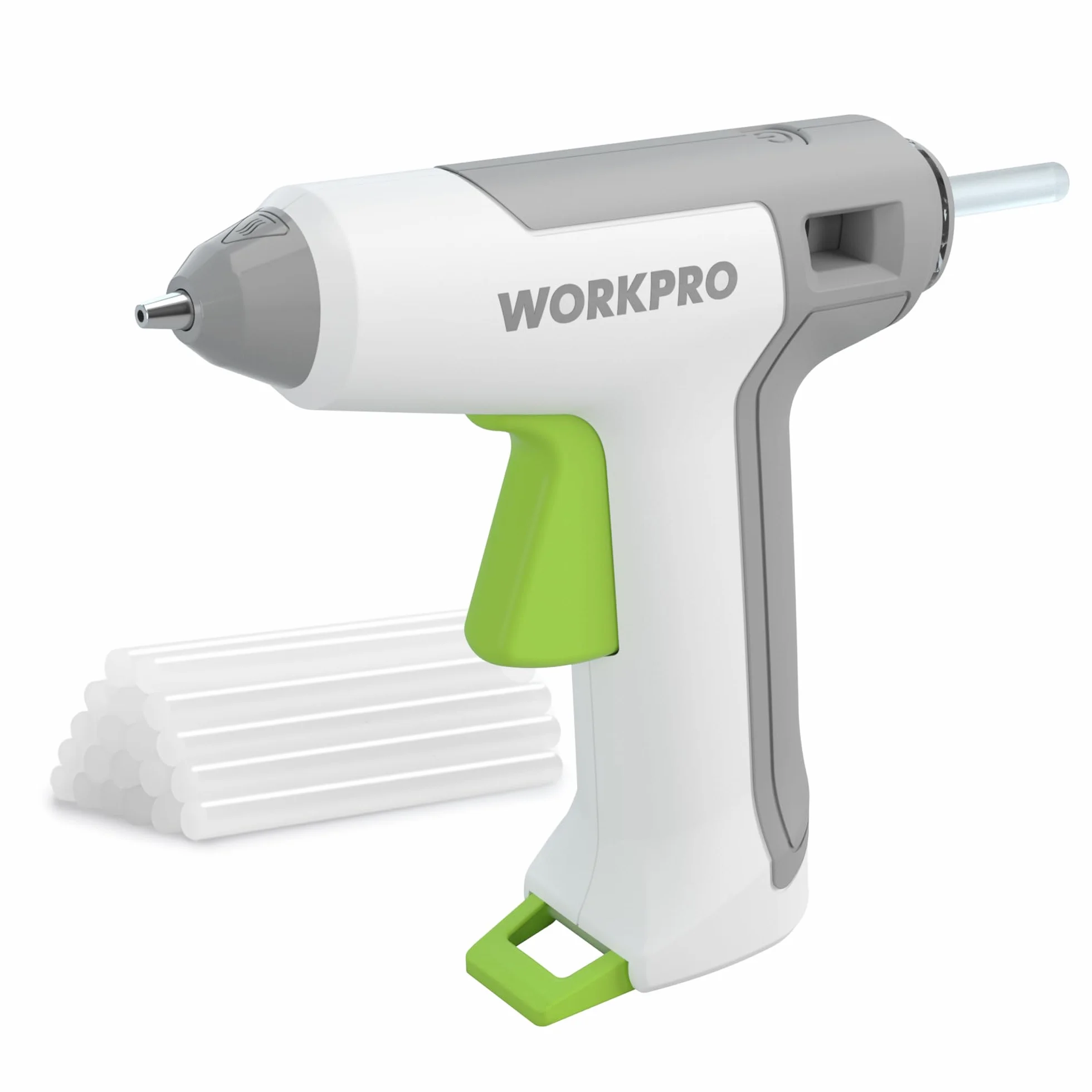 WORKPRO Bezprzewodowy pistolet do klejenia 3,6 V z 20 patyczkami do kleju (7 x 100 mm), szybkie nagrzewanie pistolet do klejenia na gorąco z baterią litowo-jonową 2500 mAh, rękodzieło ze wskaźnikiem