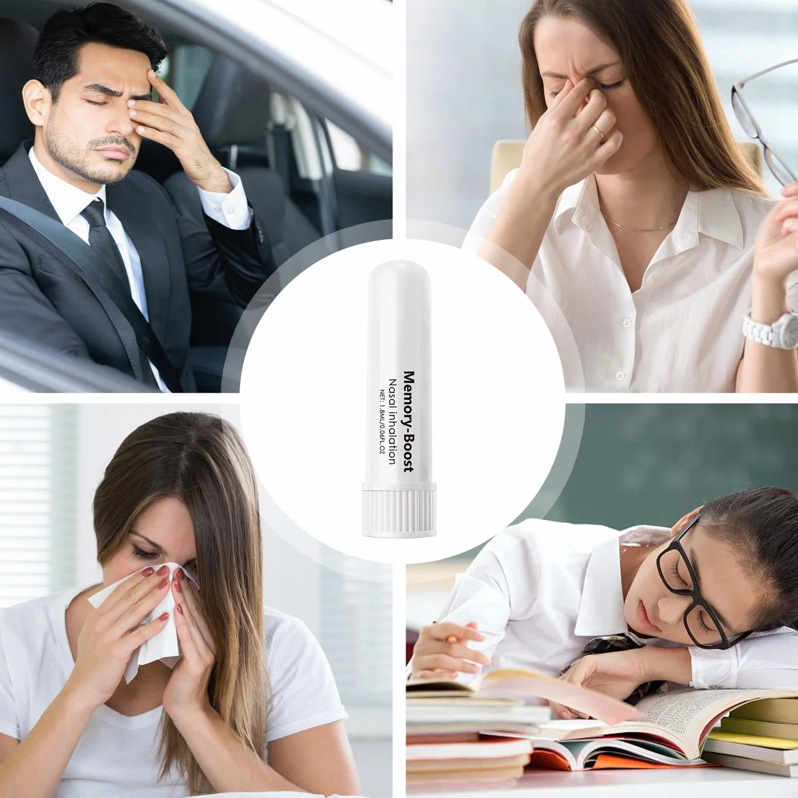 Memory Boost przenośny inhalator z przyssawką do nosa, dyfuzor do aromaterapii, świeże powietrze, miękkie składniki, kojący, 1,8 ml, do oddychania