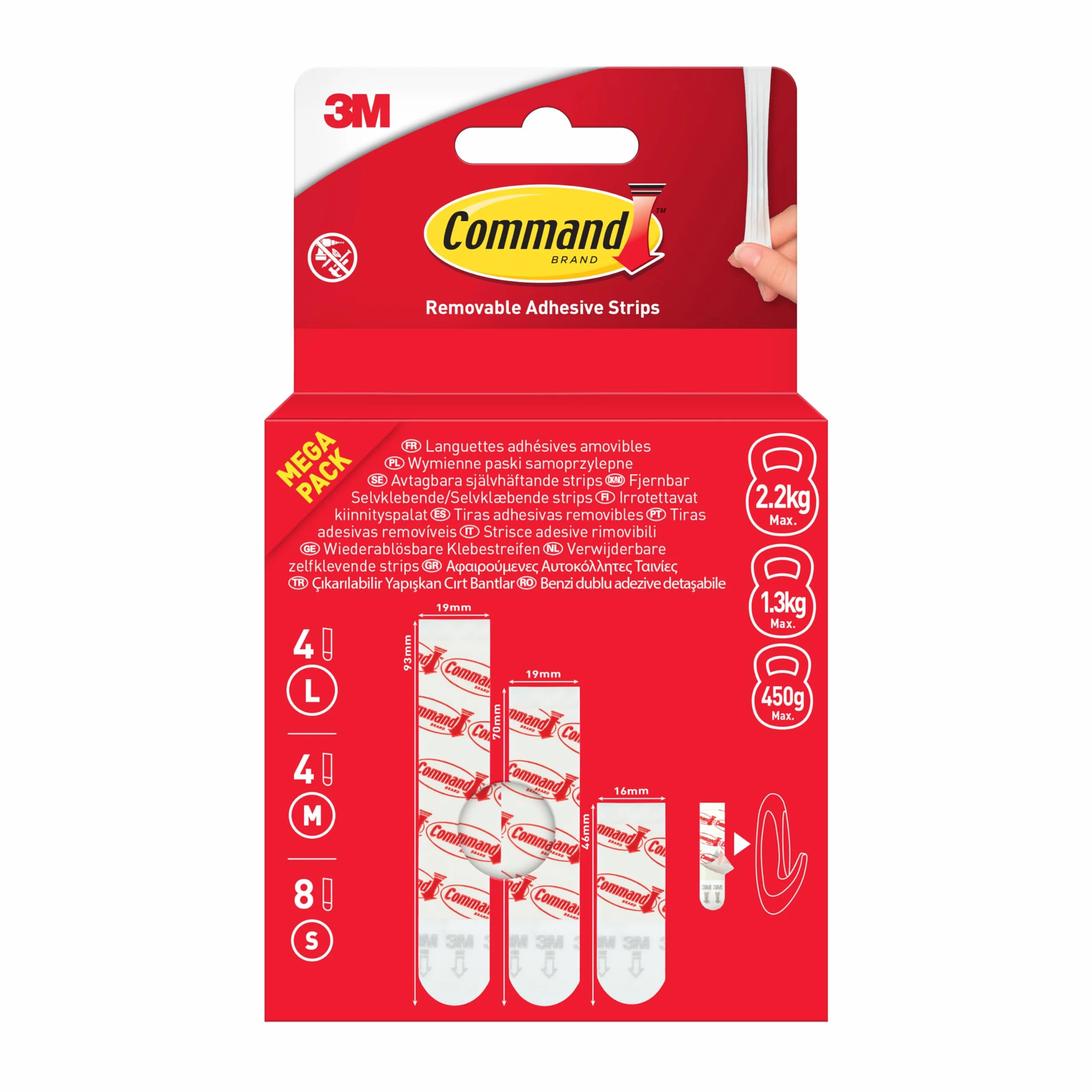 Command Zdejmowany klej 17200-16-EU-VP, 8 małych + 4 średnie + 4 duże paski, Value Pack, biały, różne