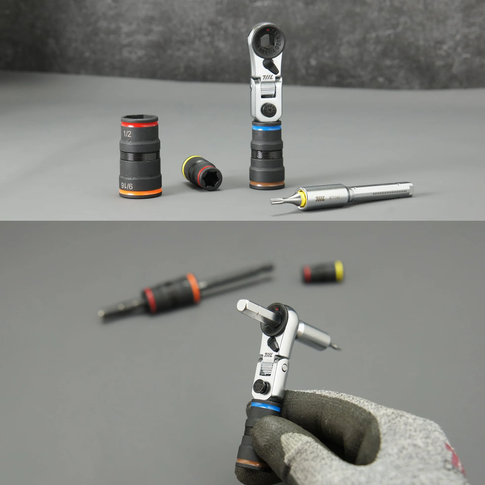 711L EDC Flex klucz grzechotkowy z uchwytem T, mini narzędzie grzechotkowe 1/10.2 cm z przedłużeniem gniazda i otworem na klucze do codziennego noszenia