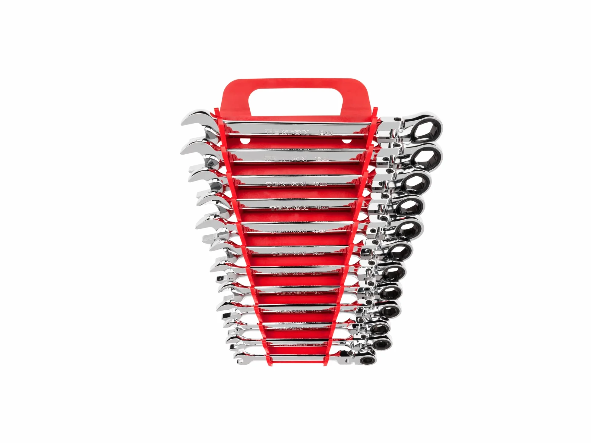 TEKTON WRN57170 zestaw kluczy płasko-oczkowych z grzechotką, metryczny, 8 mm-19 mm, 12-częściowy, srebrny