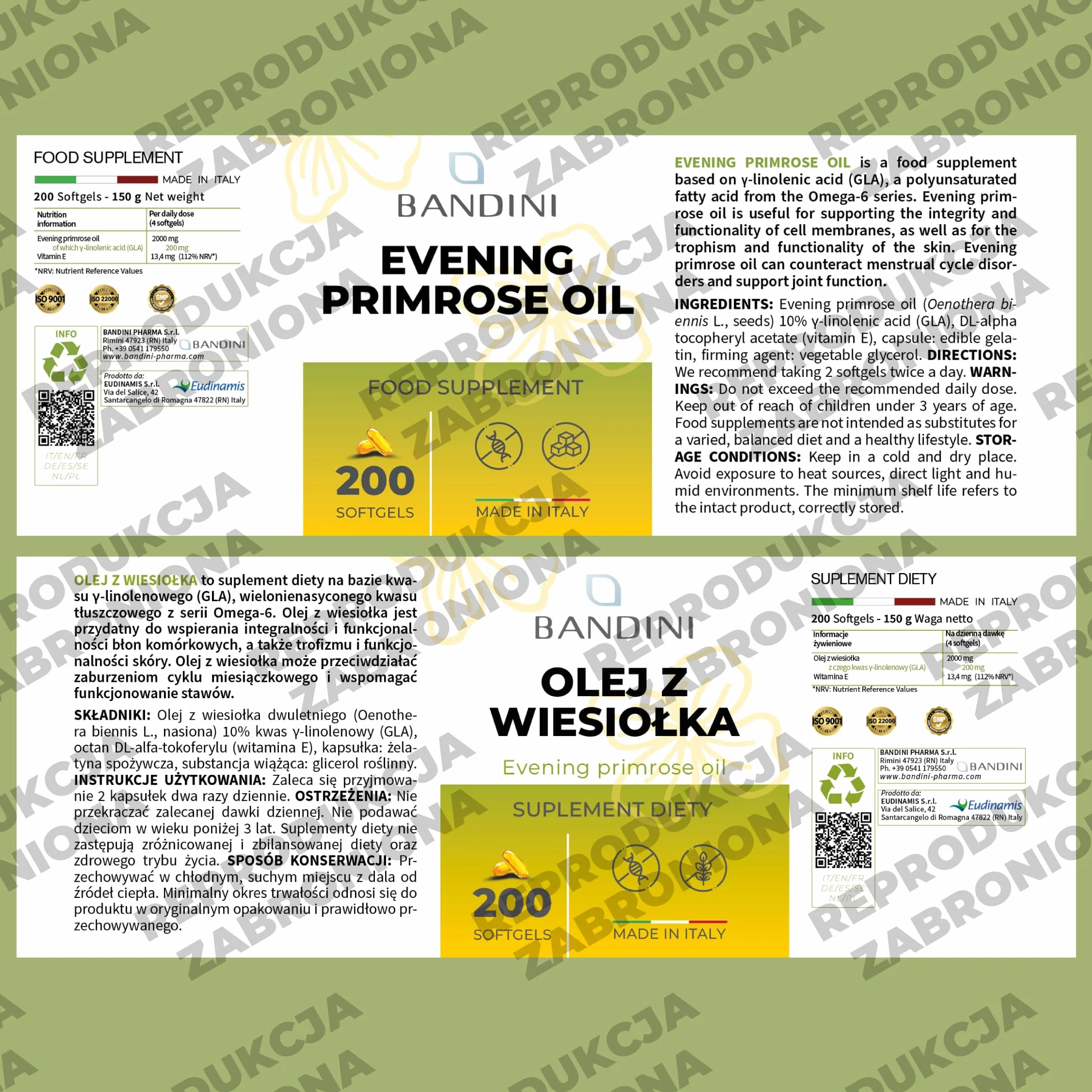 Bandini® Olej z wiesiołka 200 kapsułek żelowych 2000 mg - Przeciwutleniacz dla skóry, włosów i paznokci