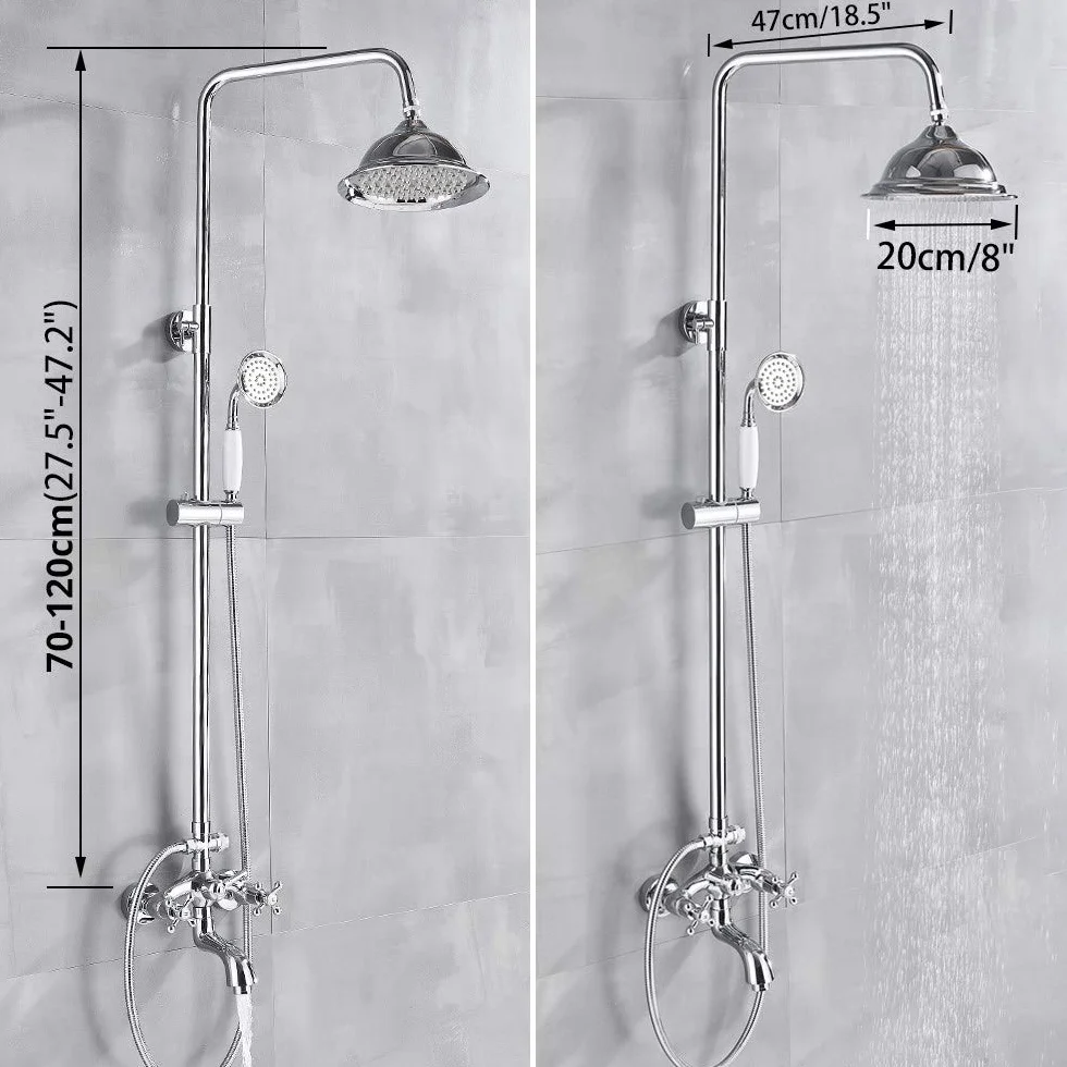 Chromowana bateria natryskowa, bateria mieszająca do wanny i natrysku, 8 deszczownic, zestaw natryskowy z prysznicem ręcznym, bateria wannowa, montaż ścienny (Chrome a Style)