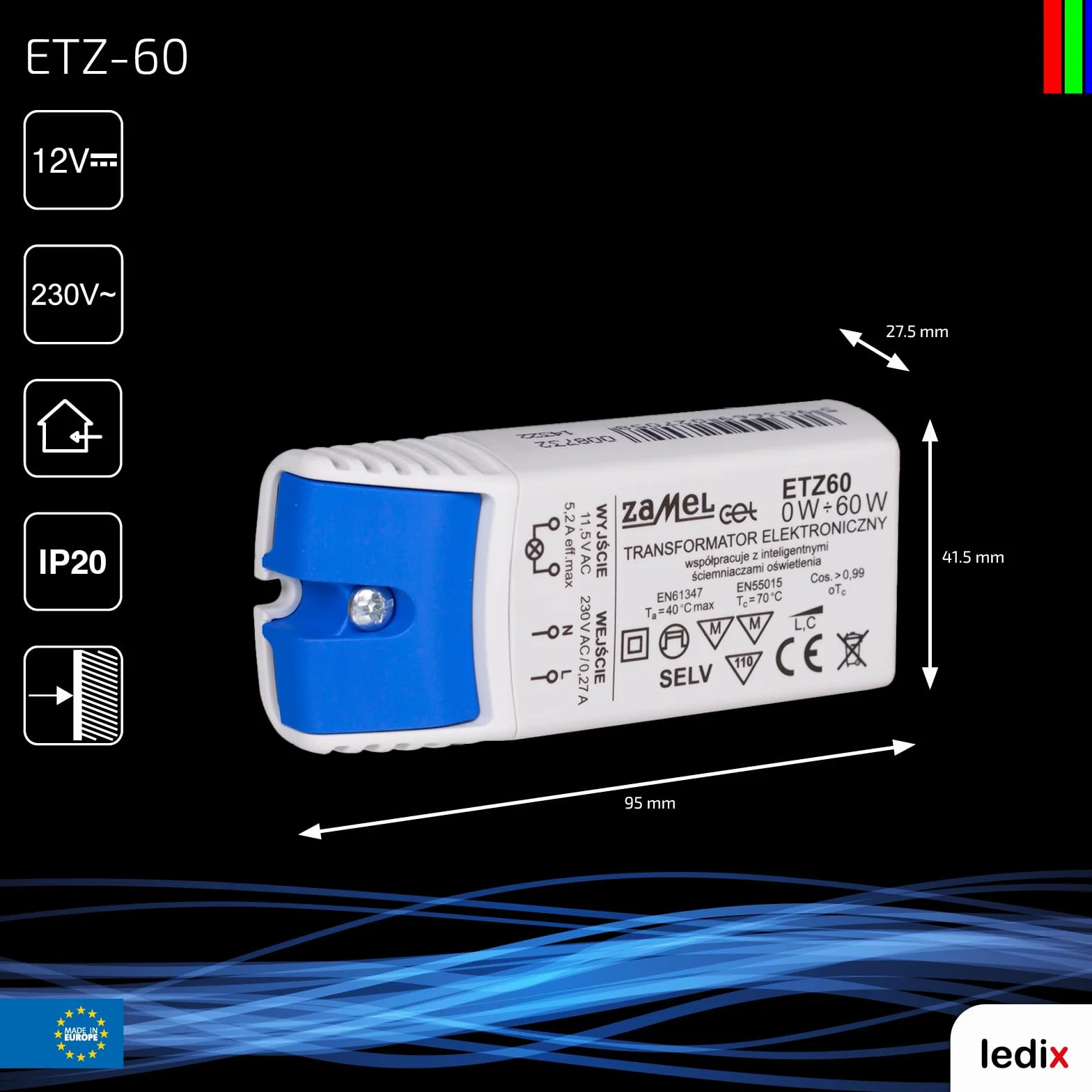 ETZ-60 transformator elektroniczny 12 V 60 W