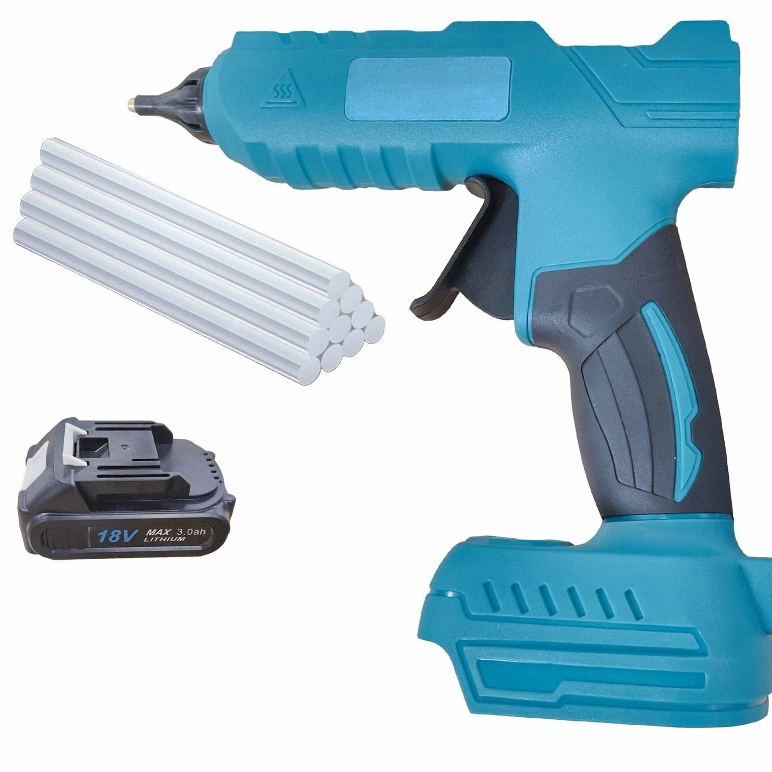 Pistolet do klejenia na gorąco, 100 W, akumulatorowy pistolet do klejenia na gorąco, kompatybilny z akumulatorem Makita 18 V, narzędzie do majsterkowania z wkładami samoprzylepnymi, do majsterkowania