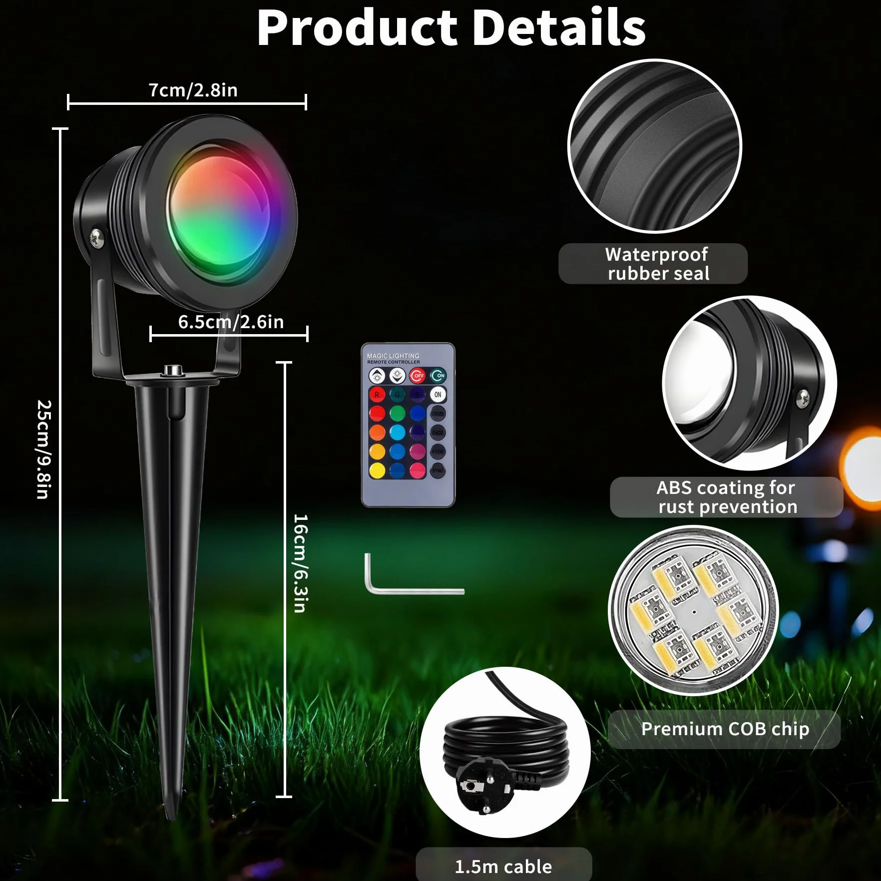 4 x 10 W RGB Zewnętrzny reflektor LED, światło ogrodowe LED, ciepła biała dekoracyjna lampa do ogrodu, podwórka, podjazdu [klasa efektywności energetycznej A+]