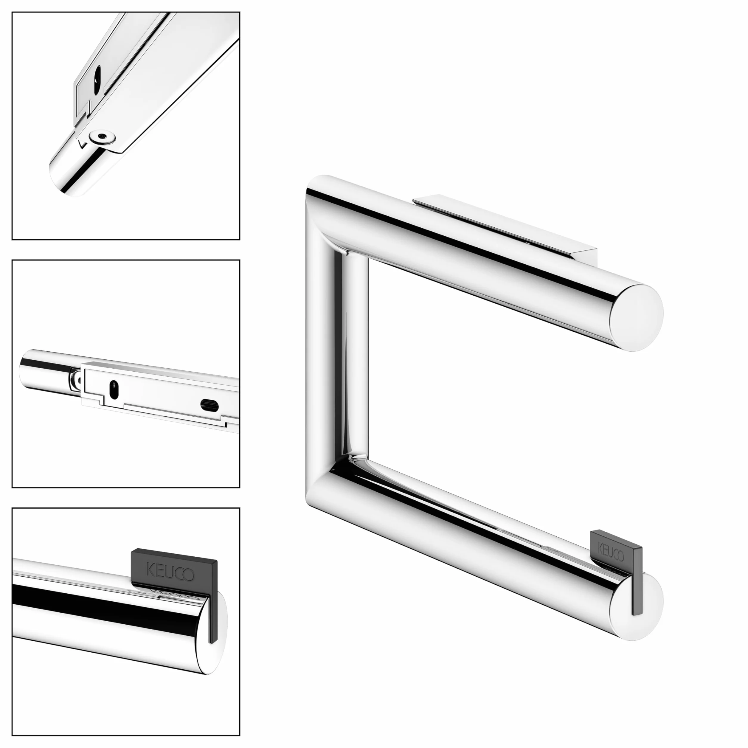 KEUCO REVA Uchwyt na papier toaletowy, kształt otwarty, metal chromowany, Made in Germany, obrotowy, ze śrubami i kołkami, uchwyt na papier toaletowy do wiercenia