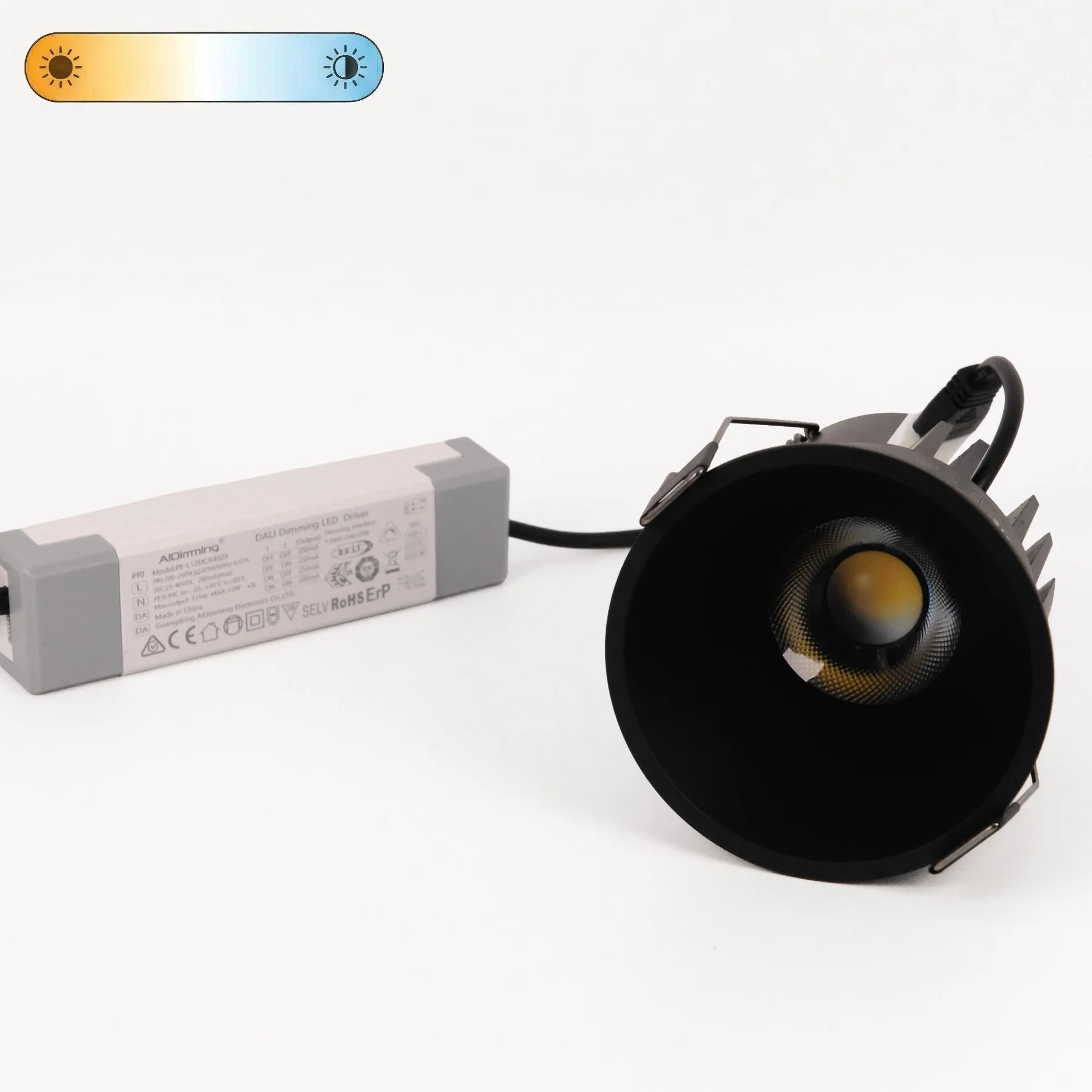 EKEY LUMENMEISTER EDGE-LE-B-12-TW Tunable White (HCL) reflektor punktowy do zabudowy w zestawie ze sterownikiem AIDimming PE-L12DCA DALI-2 DT8 LED (prąd stały)