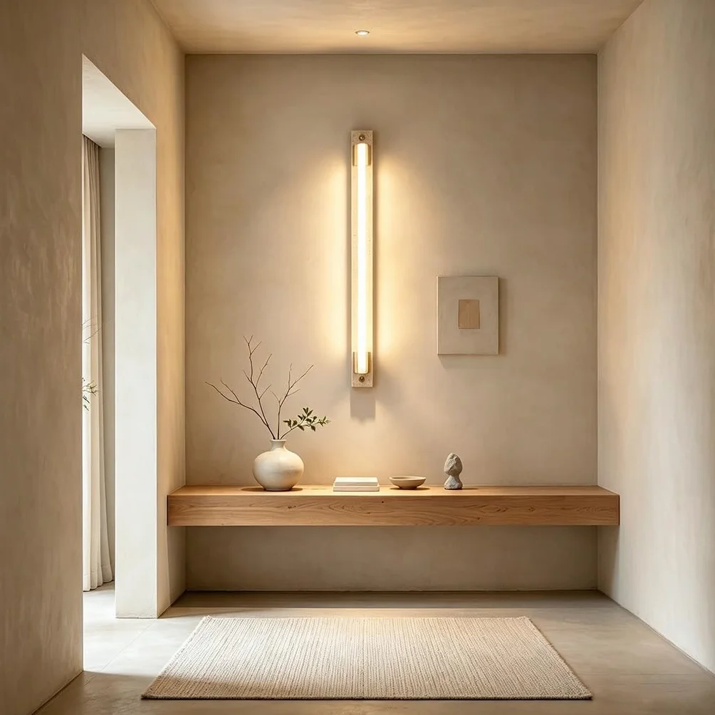 YUPIN Wabi Sabi Minimalistyczna Lampa Ścienna Z Trawertynu Długa LED Lampa Ścienna Z Naturalnego Kamienia Z Drewnianą Nowoczesna Liniowa Kinkiet W Skandynawskim Do Salonu Korytarza Sypialni(B,100cm)