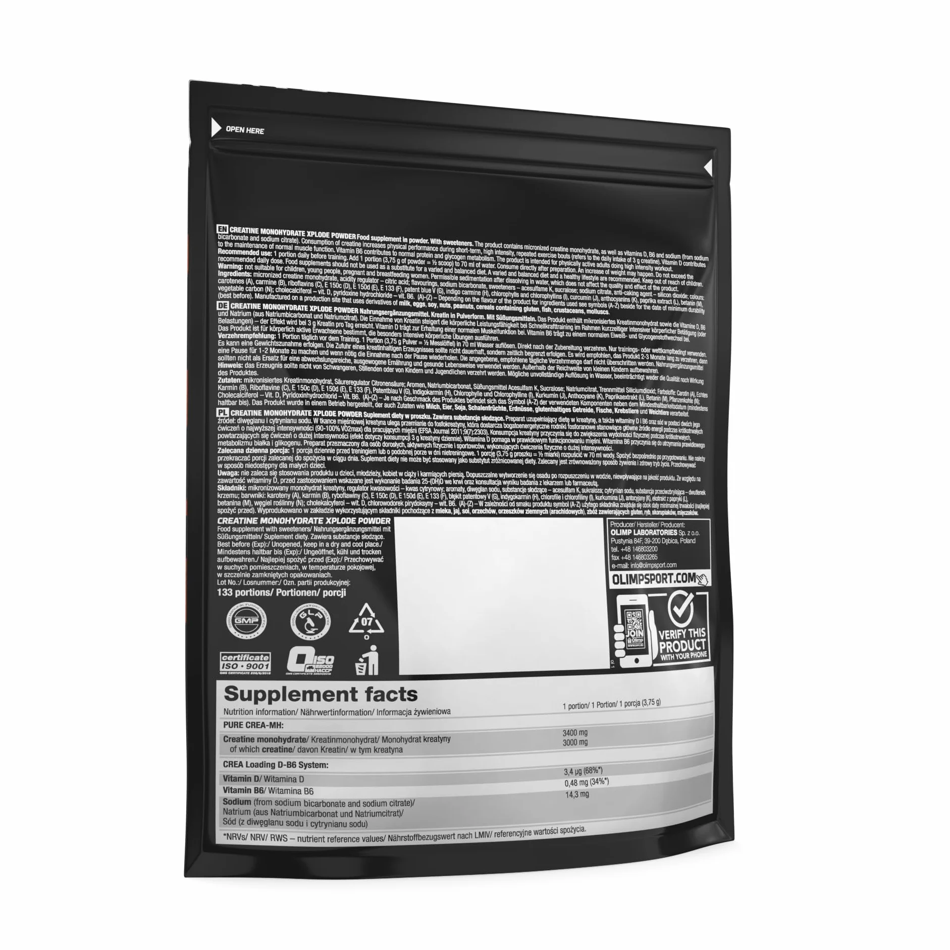 Olimp Monohydrat kreatyny Xplode Powder 500 g pomarańczowy
