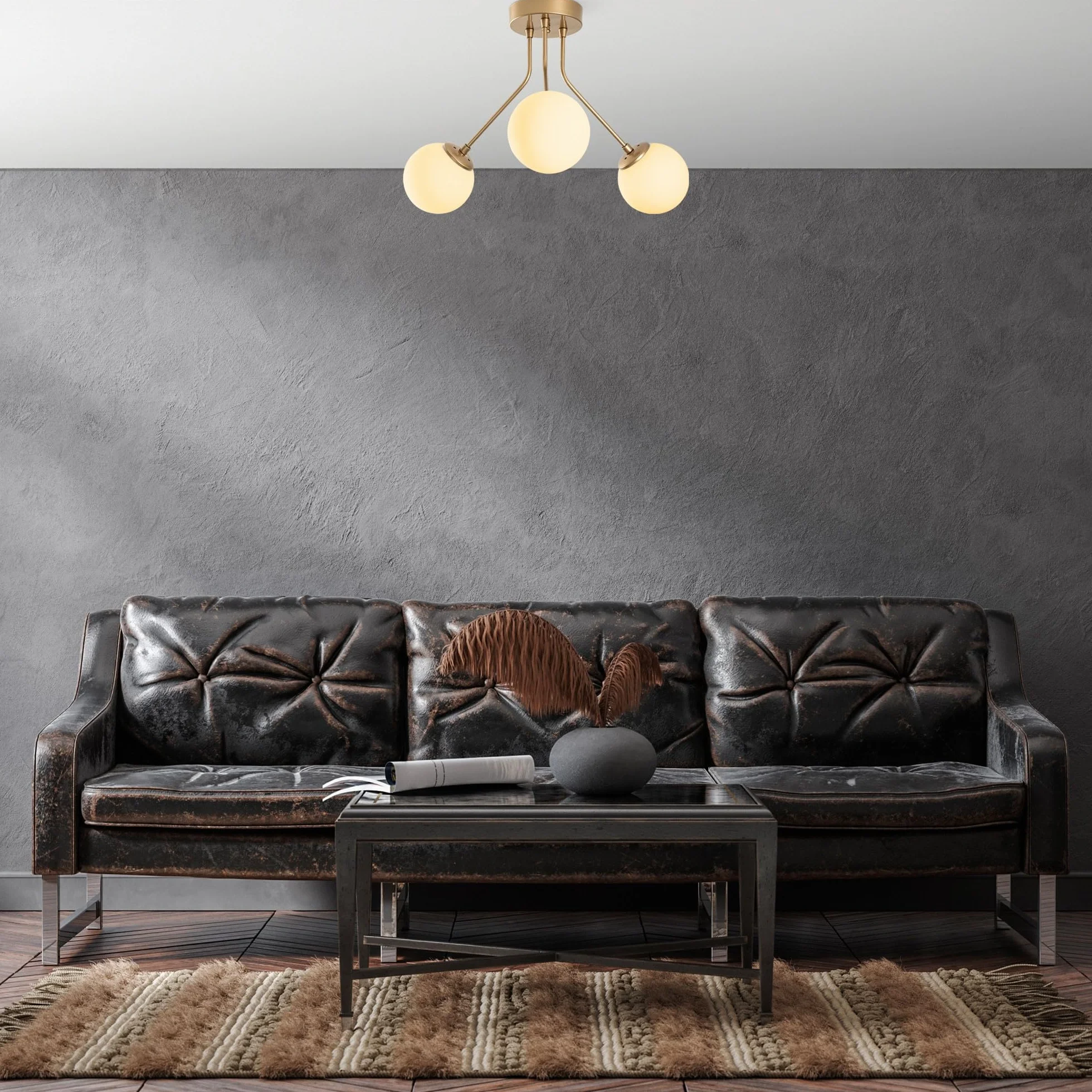 Opviq Elegancki złoty żyrandol, metalowy korpus, średnica 56 cm, wysokość 40 cm | 3 x gniazdo E14, nie regulowane, idealne do salonu i jadalni, stylowe wzornictwo