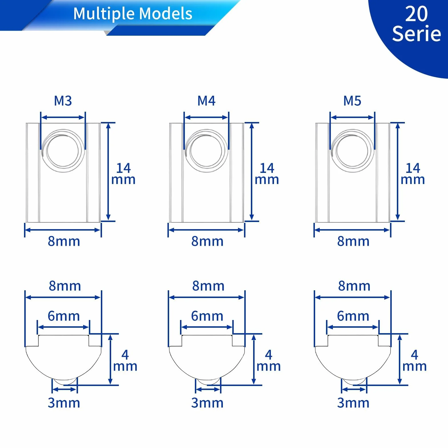 50 sztuk nakrętek M3 Nut 6 T nakrętki śrubowe 20-seria M3 profilowe aluminiowe 20x20 niklowana stal węglowa tuleja ślizgowa z kulką sprężynową do aluminiowego profilu C 3D drukarki CNC