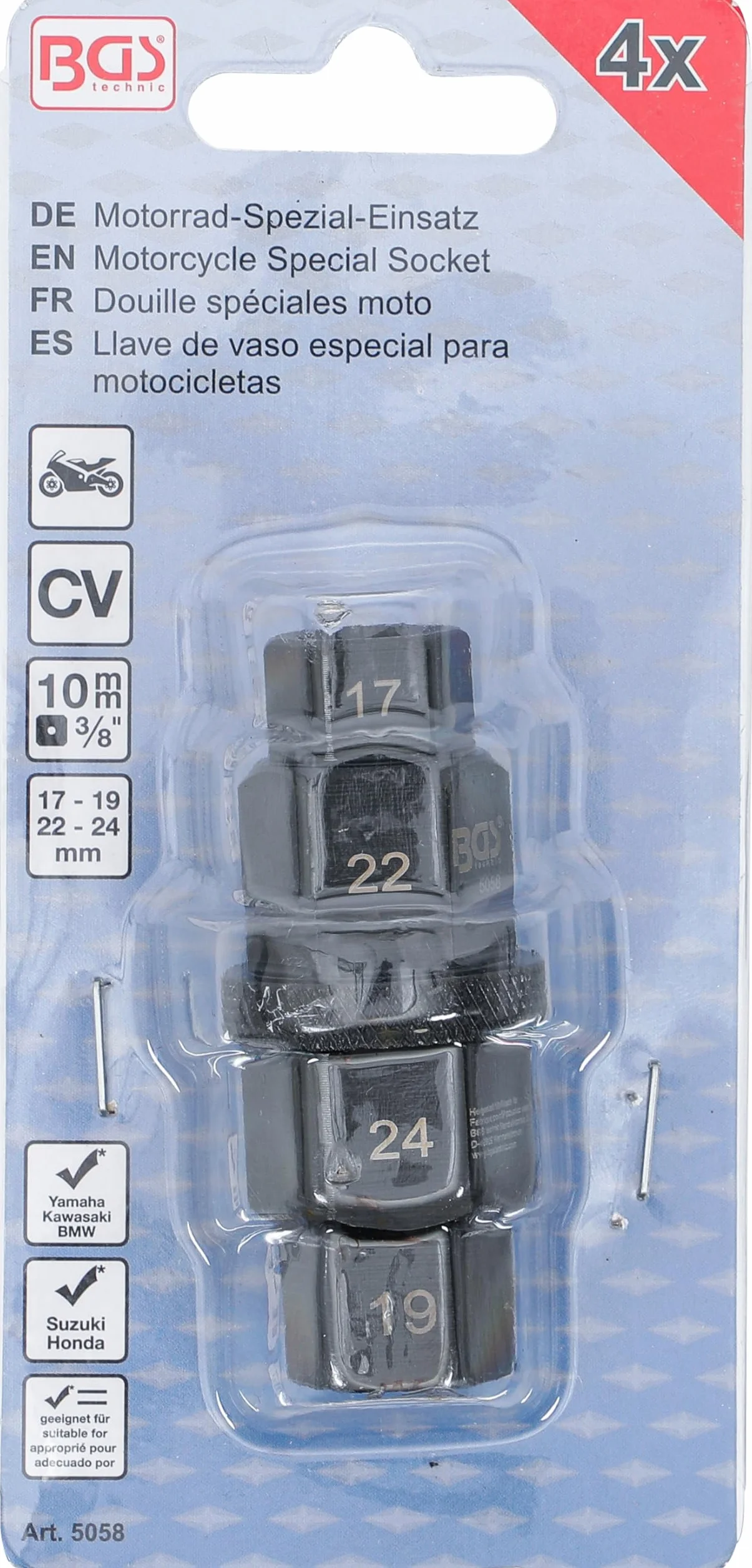 BGS 5058 | Nasadka specjalna do motocykli | 10 mm (3/8") | 17 - 19 - 22 - 24 mm