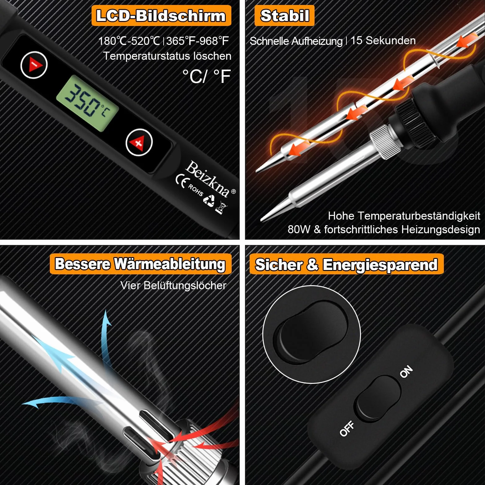 Zestaw Lutowniczy 80 W LCD Ekran Regulowana Temperatura 180 – 520°C z Przełącznikiem, Ceramika Szybkiego Ogrzewania, Lutowania Zestaw 13 w 1 do Spawania, Rzemiosła, Robienia Biżuterii