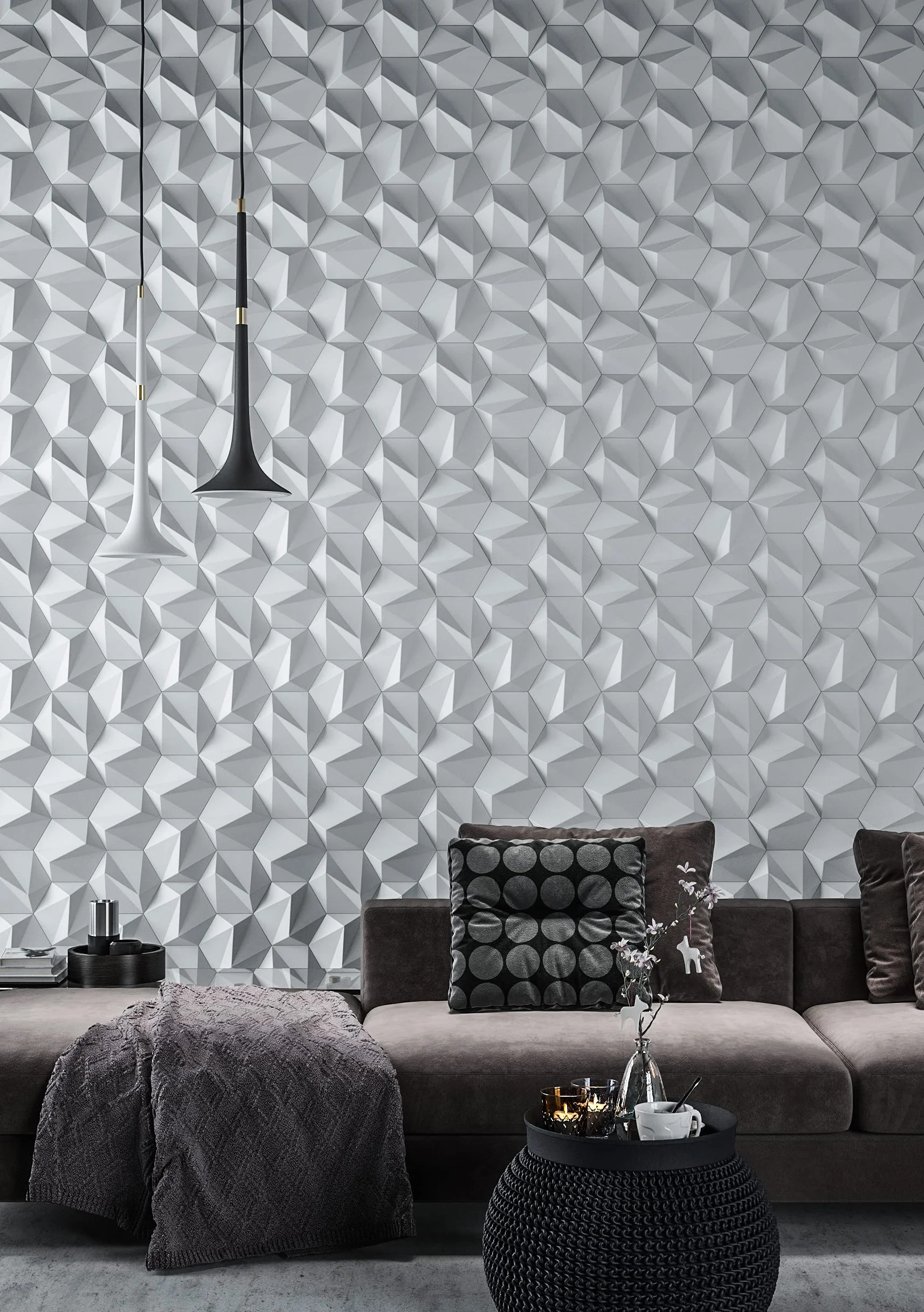 Panel ścienny 3D, Zeta, system paneli ściennych, płytki dekoracyjne, zestaw 54 płytek (Biały)