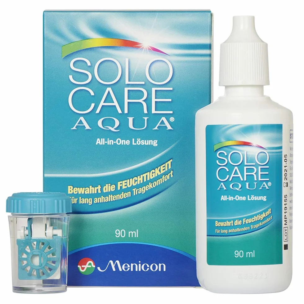Demel Optics Solocare Aqua zestaw podróżny – płyn do soczewek kontaktowych do miękkich soczewek kontaktowych, 90 ml