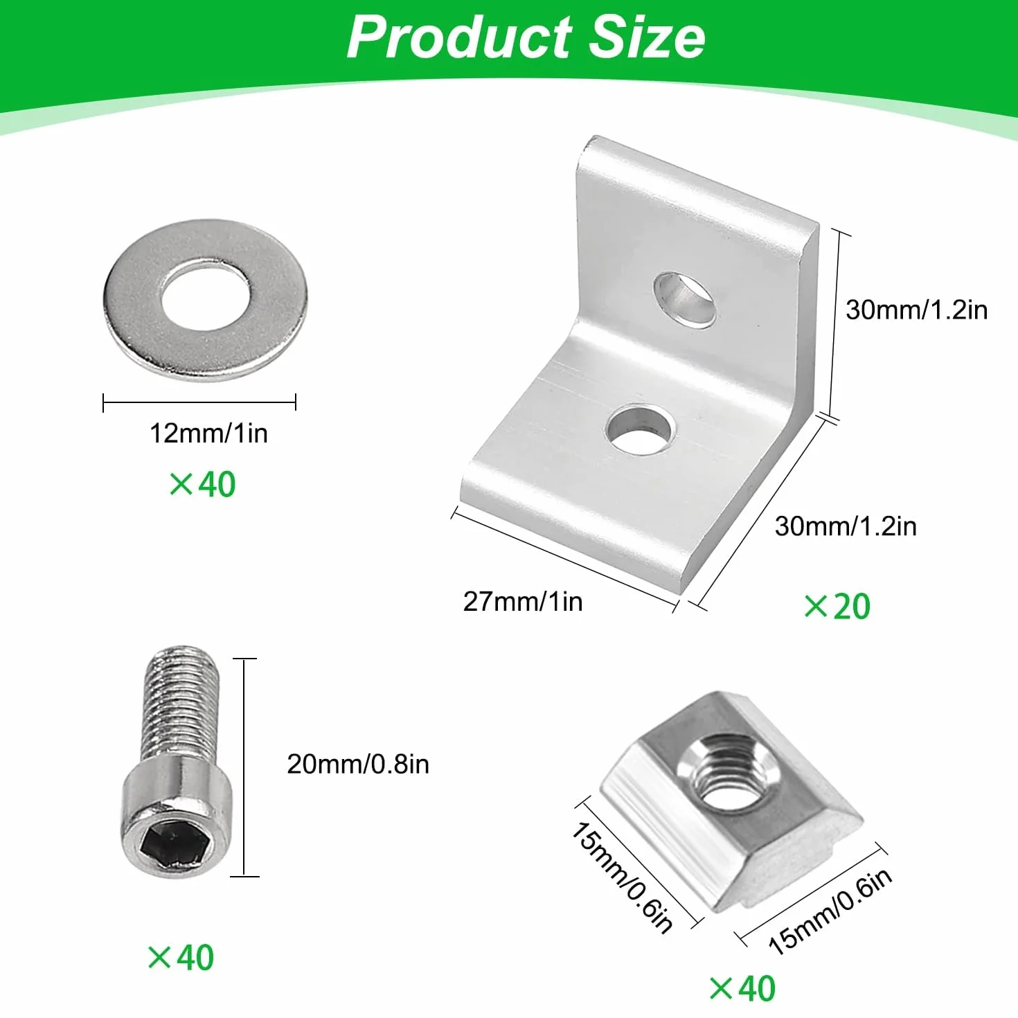 Zestaw 20 ??czników k?towych z profilem aluminiowym, materia? mocuj?cy 30 x 30, rowek 8, ze ?rub?, profil aluminiowy, ??cznik k?towy do mocowania profili aluminiowych (30 × 30)
