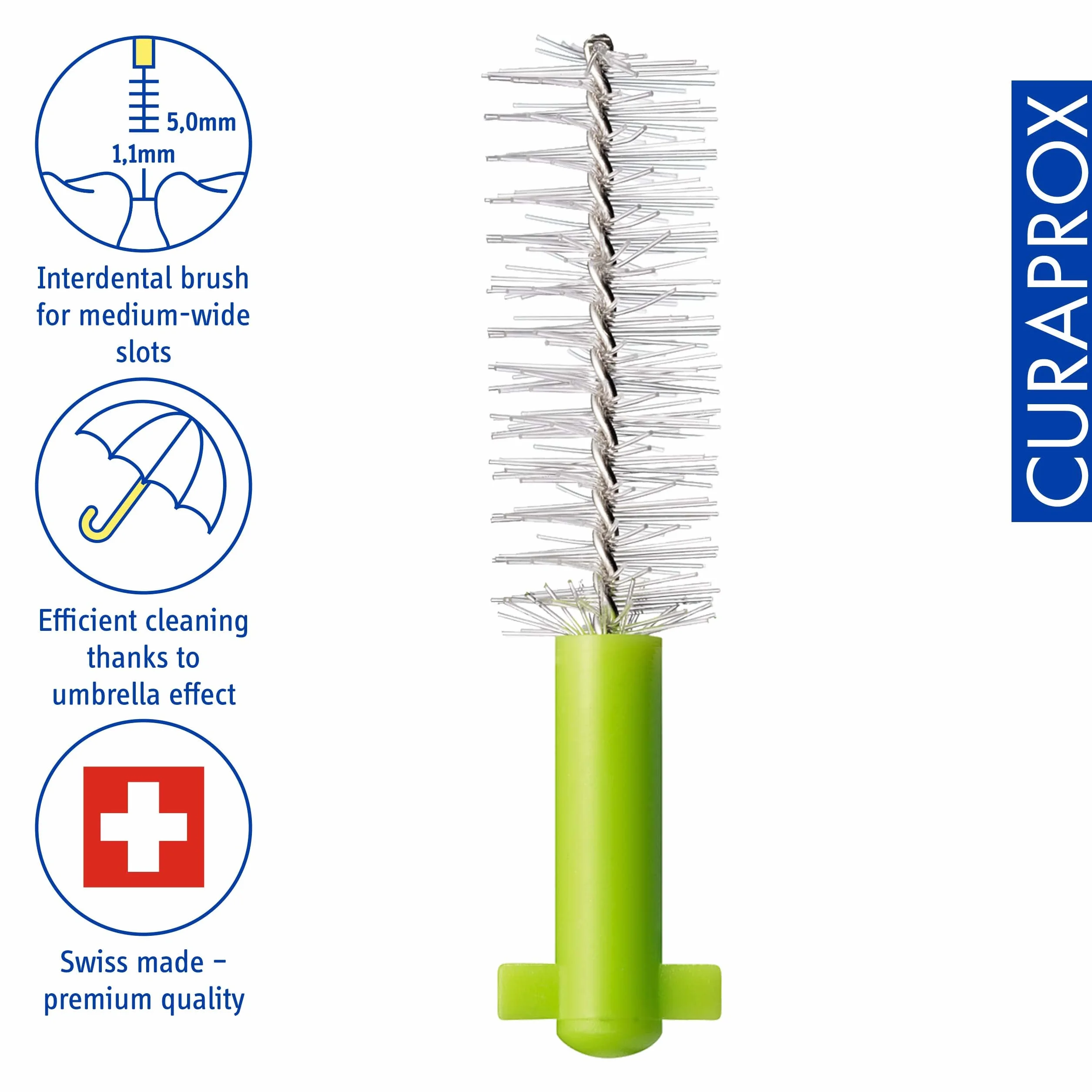 Curaprox Interdental Brush Wkłady CPS 011 Prime-ISO Rozmiar 3, Zielony/Ultra-Fine filamenty do skutecznego czyszczenia wąskich przestrzeni / 8-Pack/Made in Switzerland/English Packaging
