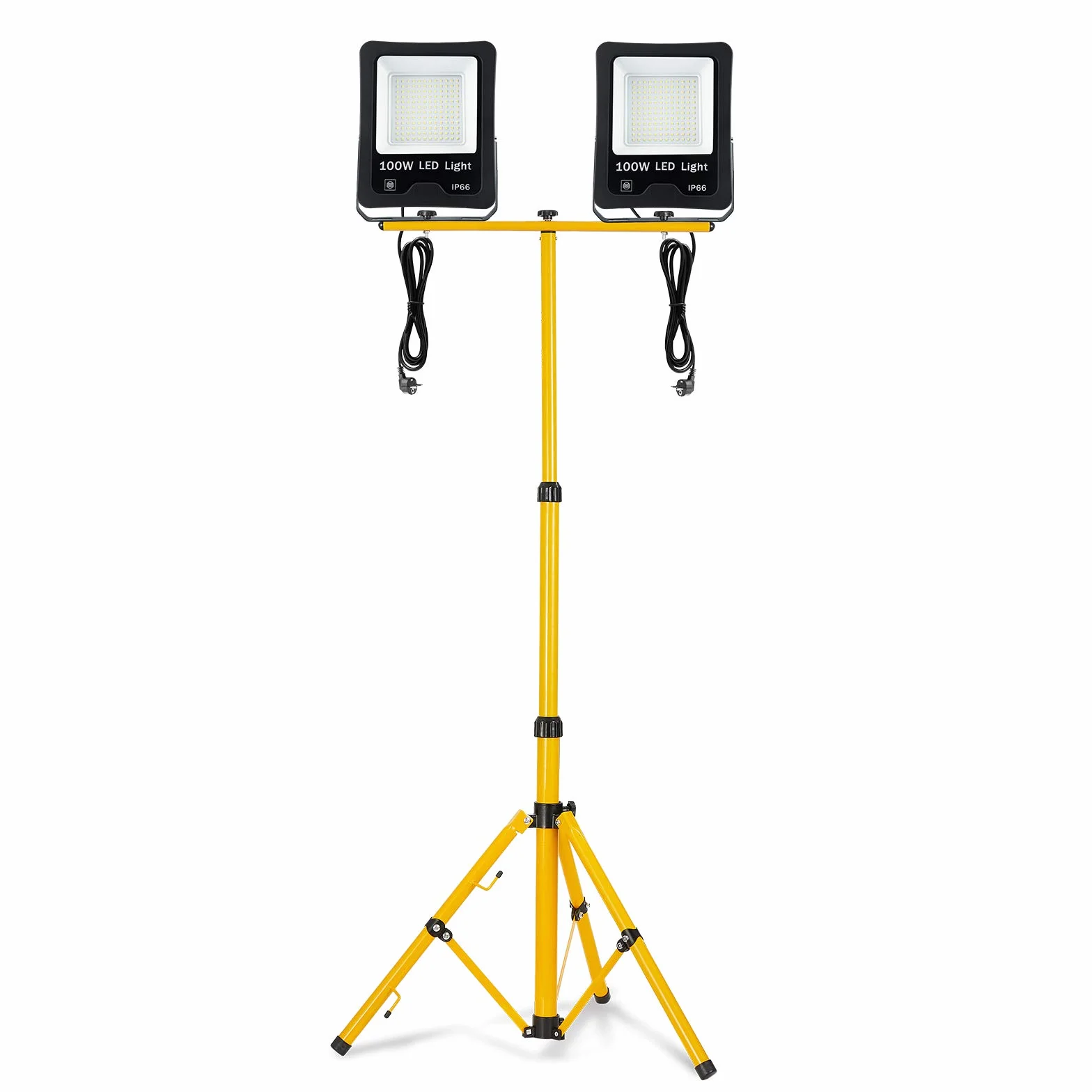 UISEBRT Reflektor LED 2 x 100 W, ciepła biel ze statywem, wodoodporna lampa robocza LED, IP66, do użytku wewnątrz i na zewnątrz, do garażu, ogrodu, na budowę (2 x 100 W zimna biel + statyw)
