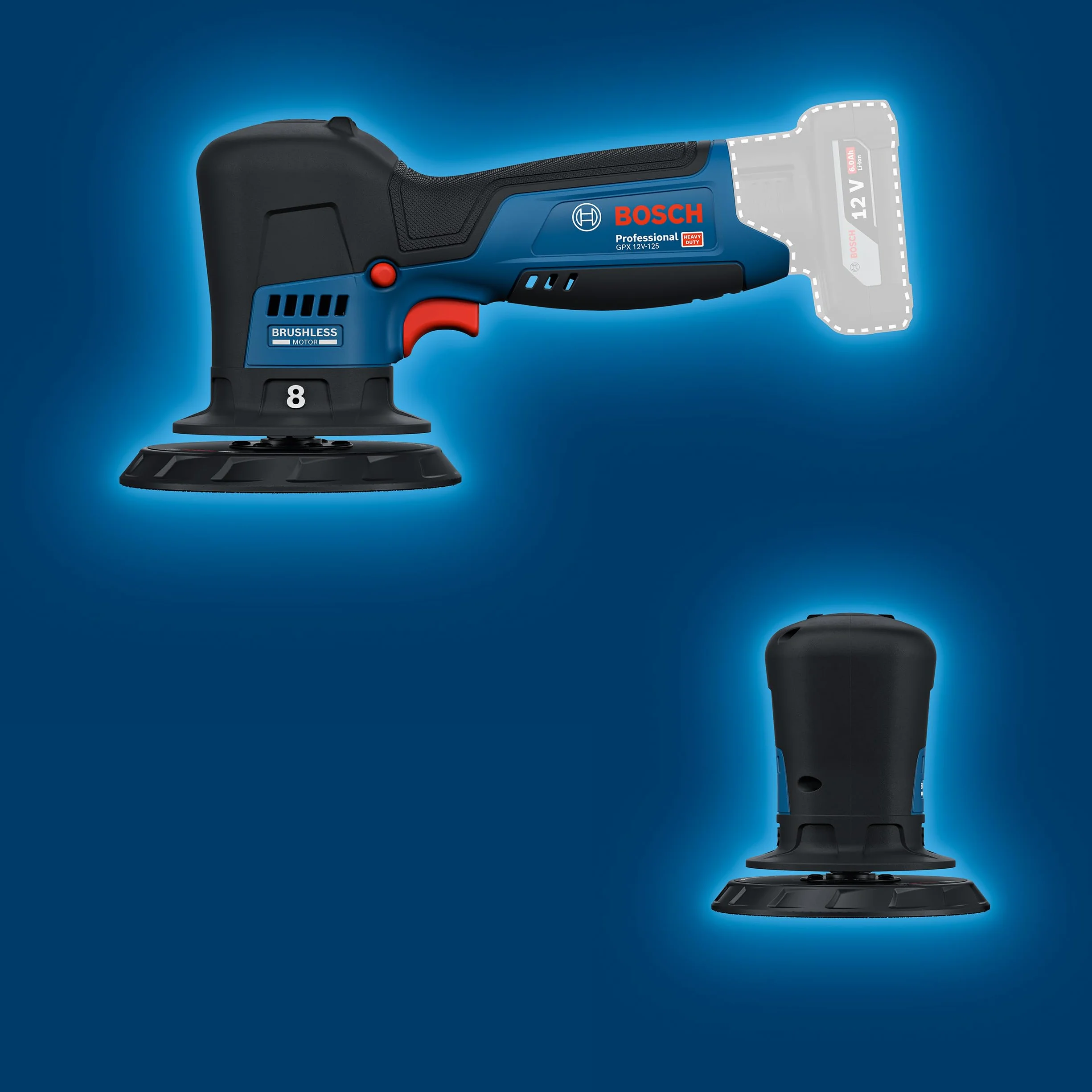 Bosch Professional 12V System polerka akumulatorowa GPX 12V-125 (zestaw: elektronarzędzie z talerzem oporowym 125 mm z mocowaniem na rzepy, gąbka do polerowania i cięcia 125 mm)