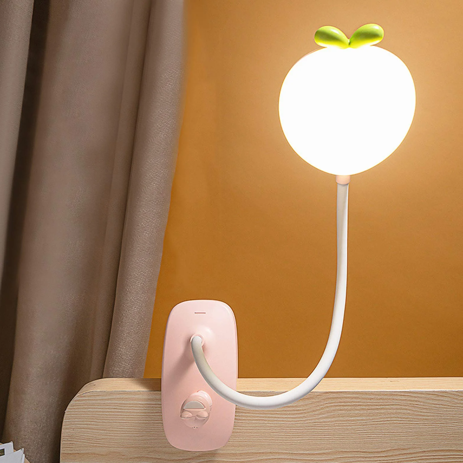 HKLY Lampka zaciskowa do łóżka dla dzieci, lampka do czytania, 42 diody LED, 360°, elastyczna, dotykowa, z przełącznikiem, 3 kolory, 5 ustawień jasności, ładowana USB, różowa