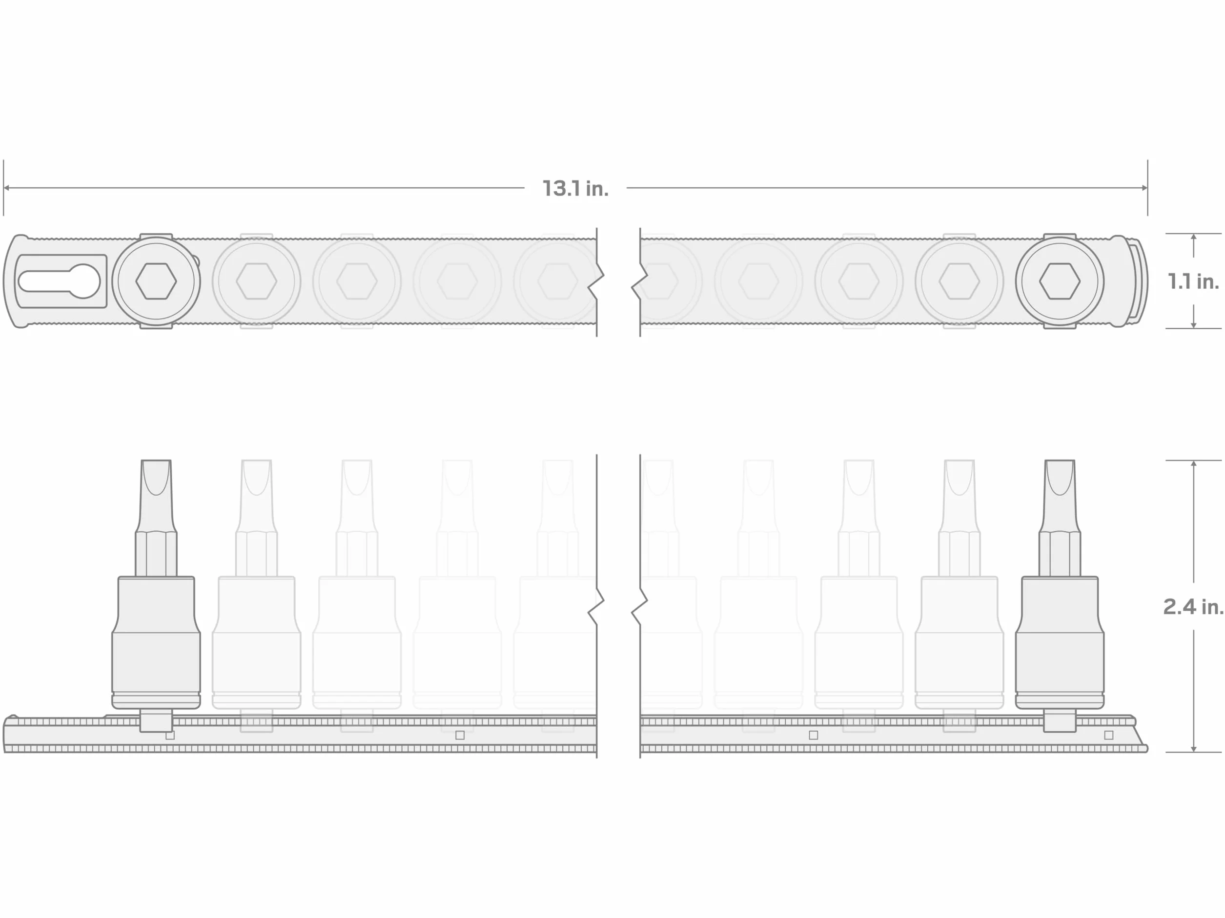 TEKTON SHB91107 zestaw nasadek sześciokątnych 3/8", 11-częściowy (3-10 mm) z szyną | SHB91107