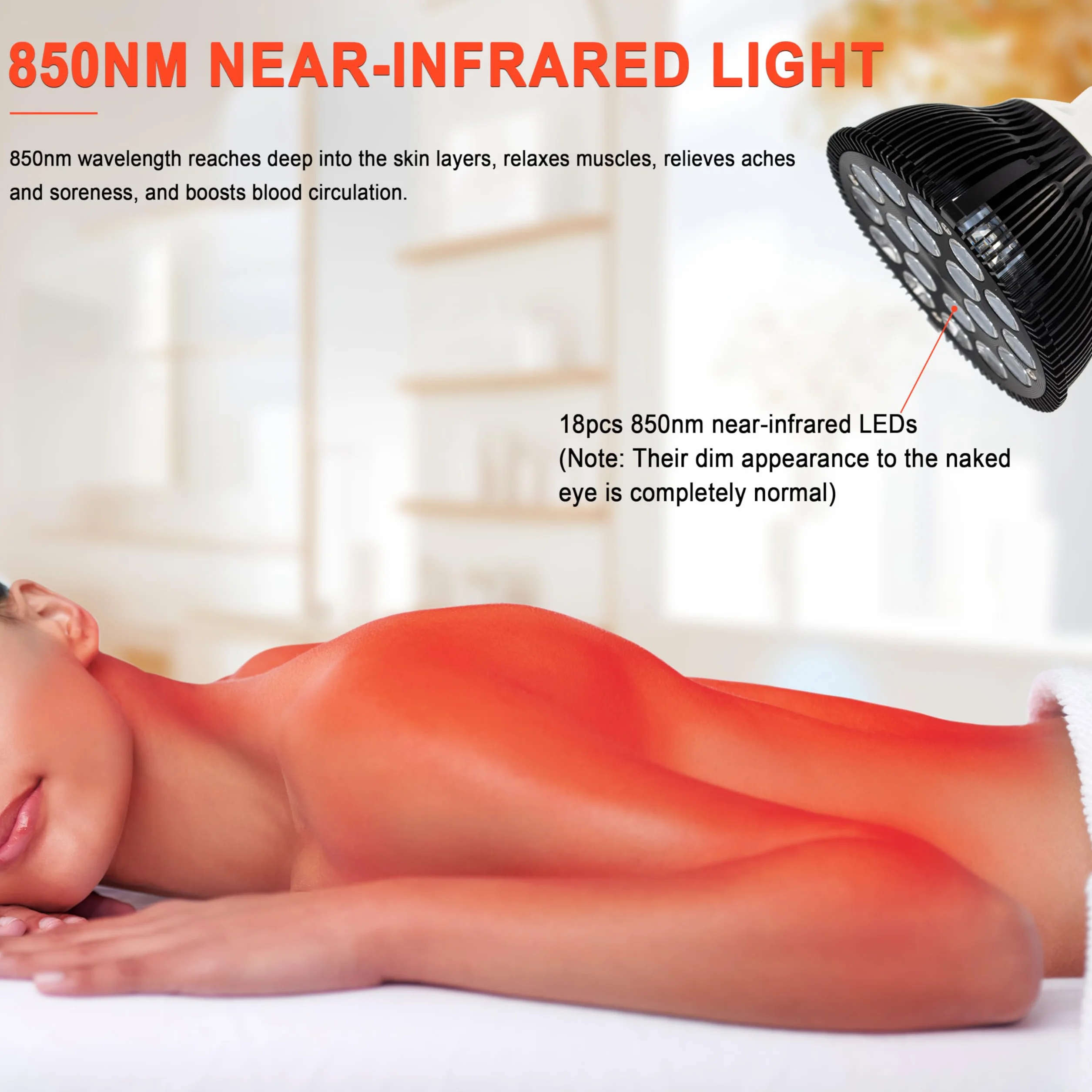Elitzia 54W Terapia podczerwień Lampa na Bliskie światło podczerwieni 850nm Lampa ciepła na Bliskie światło podczerwieni dla poprawy krążenia krwi Zwalnia ból pleców ramion Terapia domowa ETPAR18F