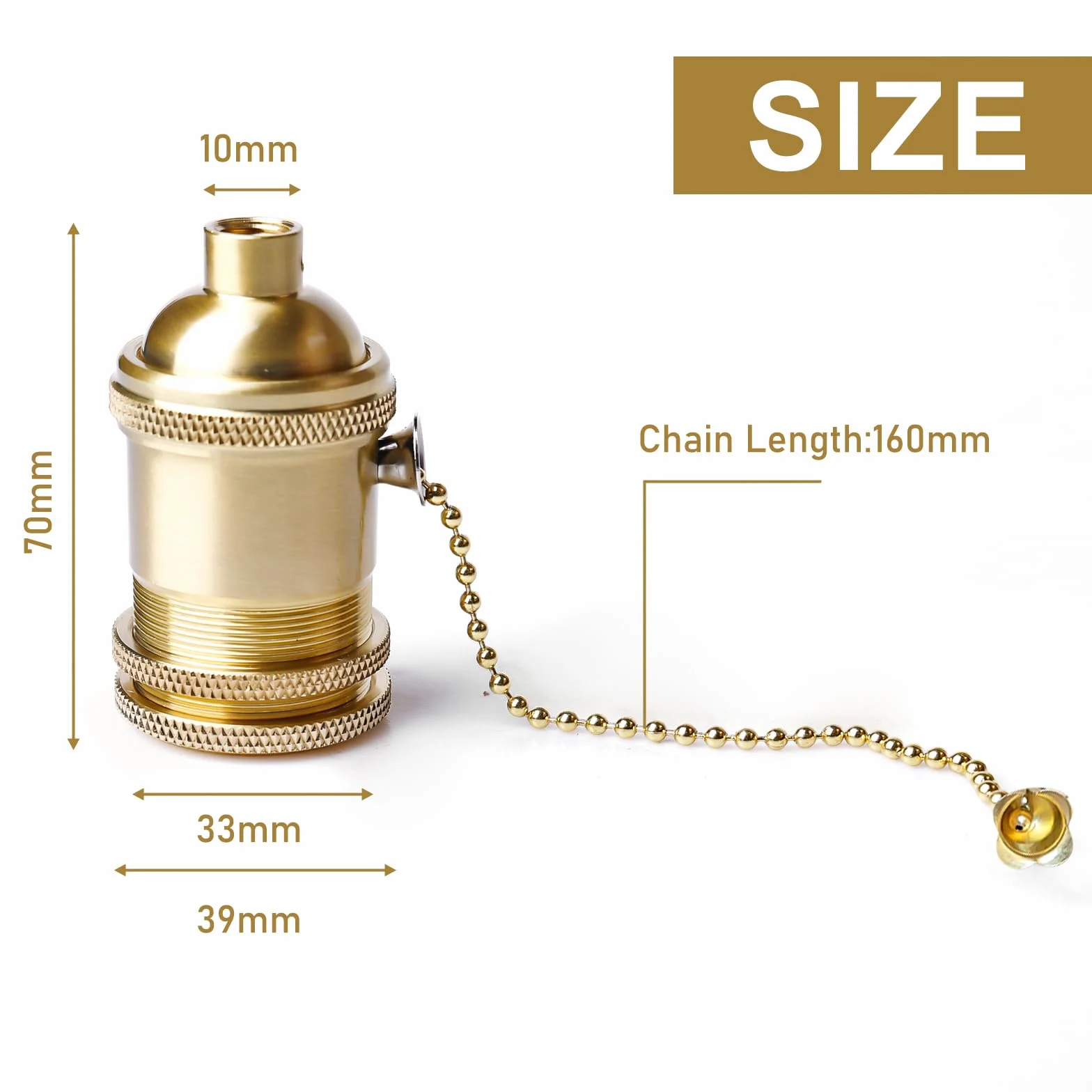 GOMETY Oprawa lampy E27 w stylu vintage z przełącznikiem łańcucha, miedziana oprawa lampy z łańcuchem ciągnącym, na biurko, uchwyt na lampę, podstawa śrubowa, do samodzielnego montażu