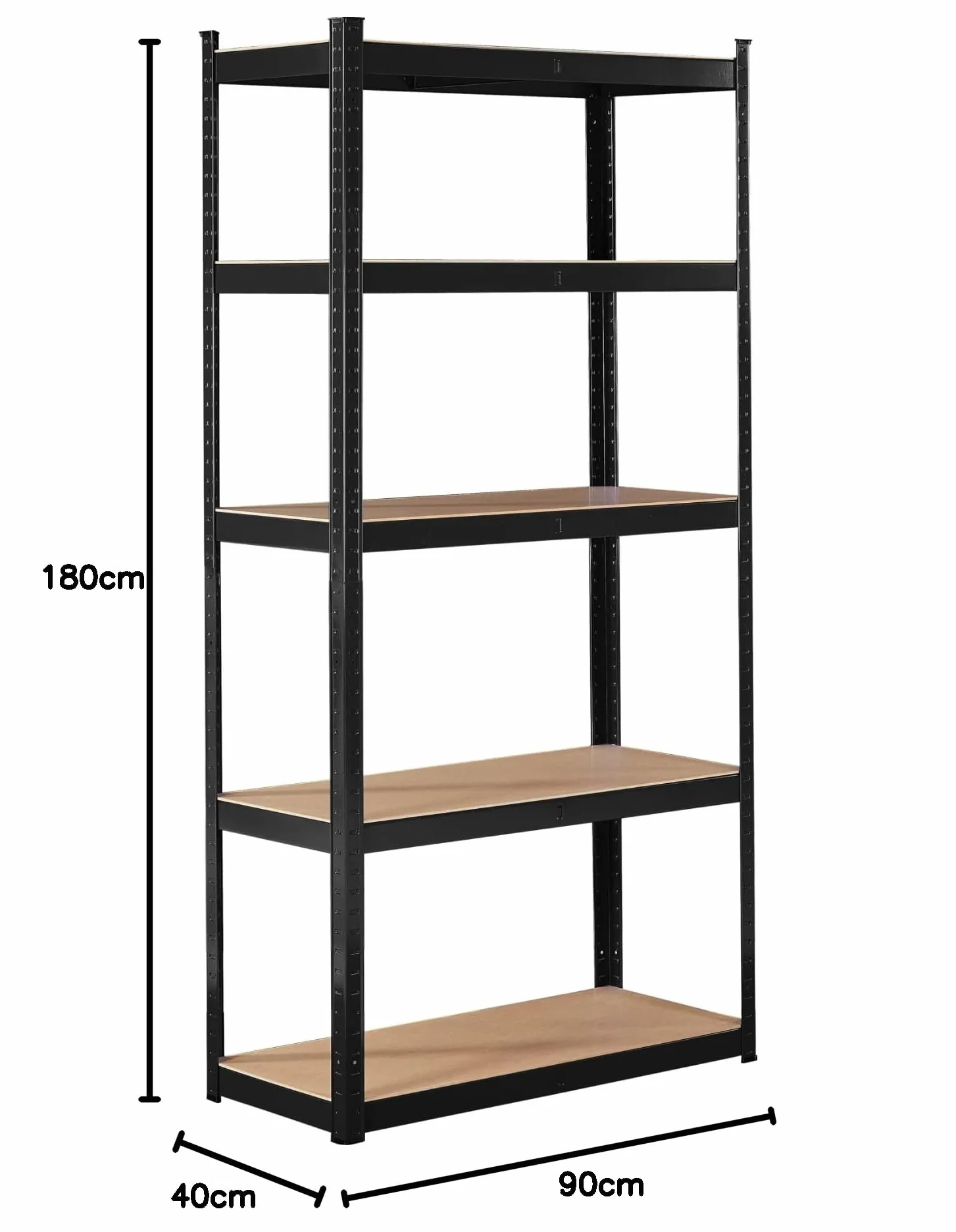 Arebos Regał do dużych obciążeń | 180 x 90 x 40 cm | nośność 875 kg | 0,63 mm | 5 płyt MDF | regał do przechowywania | regał piwny, bezśrubowy | regał warsztatowy | Czarne