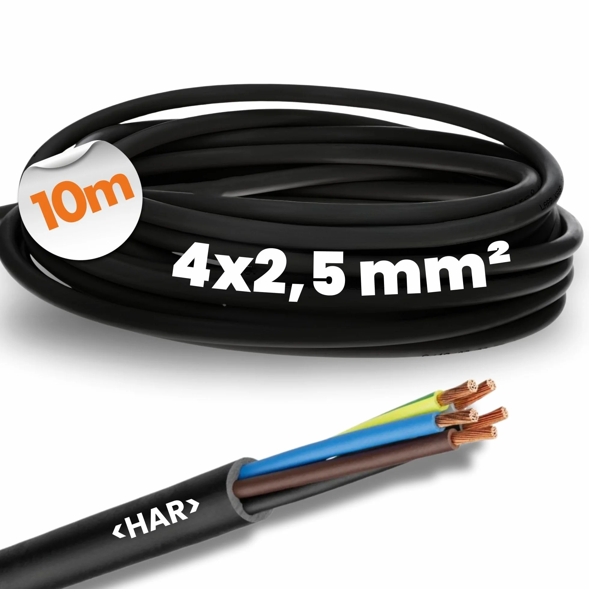 10 metrów Lapp 16002123 H05RR-F 4 x 2,5 mm², elastyczny przewód gumowy z przewodem ochronnym, cienki gumowy kabel do wnętrz, do urządzeń domowych i ręcznych, wytrzymały, przewód przyłączeniowy 4G2,5