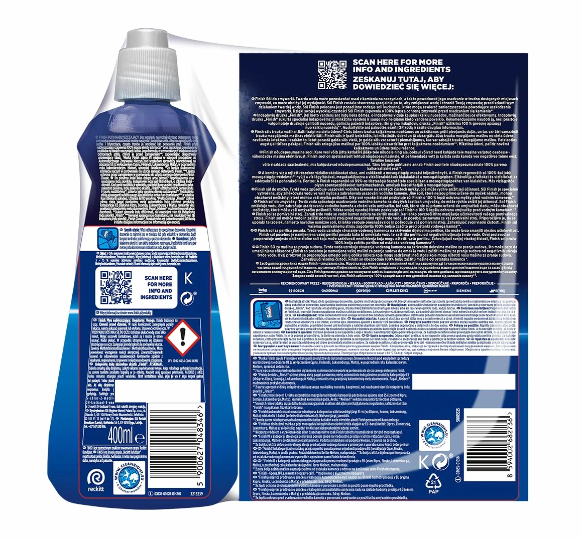 Finish Finish Zestaw Płyn Nabłyszczający 400Ml+Sól 1,5Kg