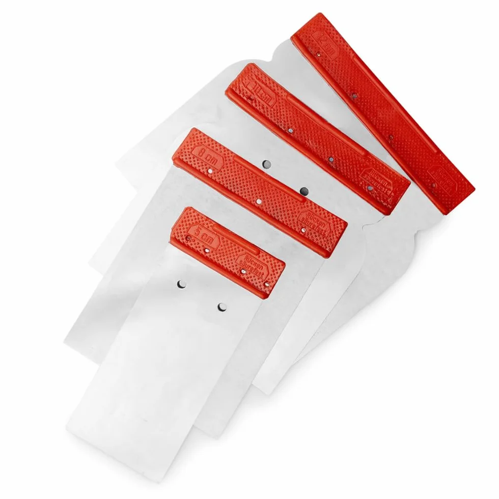 PENNELLIFICIO 2000 | Zestaw 4 profesjonalnych japońskich szpatułek ze stali nierdzewnej, ergonomiczny chwyt, idealny do kitu, szerokość 60/80/100/120