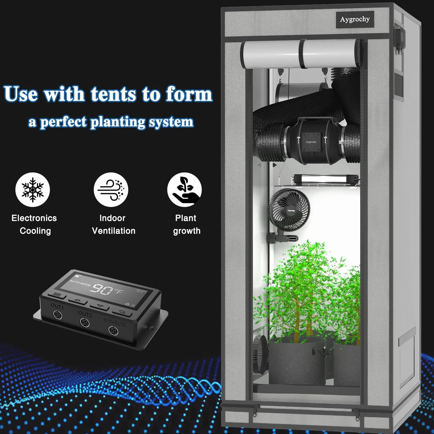 Aygrochy Inteligentny wentylator rurowy 150 mm z regulatorem temperatury i wilgotności, wentylator wyciągowy do wzmacniaczy, namiotów do uprawy, wentylacji i dmuchaw wyciągowych