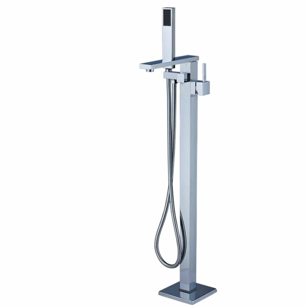 Bateria wannowa Jasny chrom Bateria wannowa Montowana na podłodze Jednouchwytowa bateria wannowo-prysznicowa Wolnostojąca bateria łazienkowa z prysznicem ręcznym, bateria(Chrome Tub Faucet)