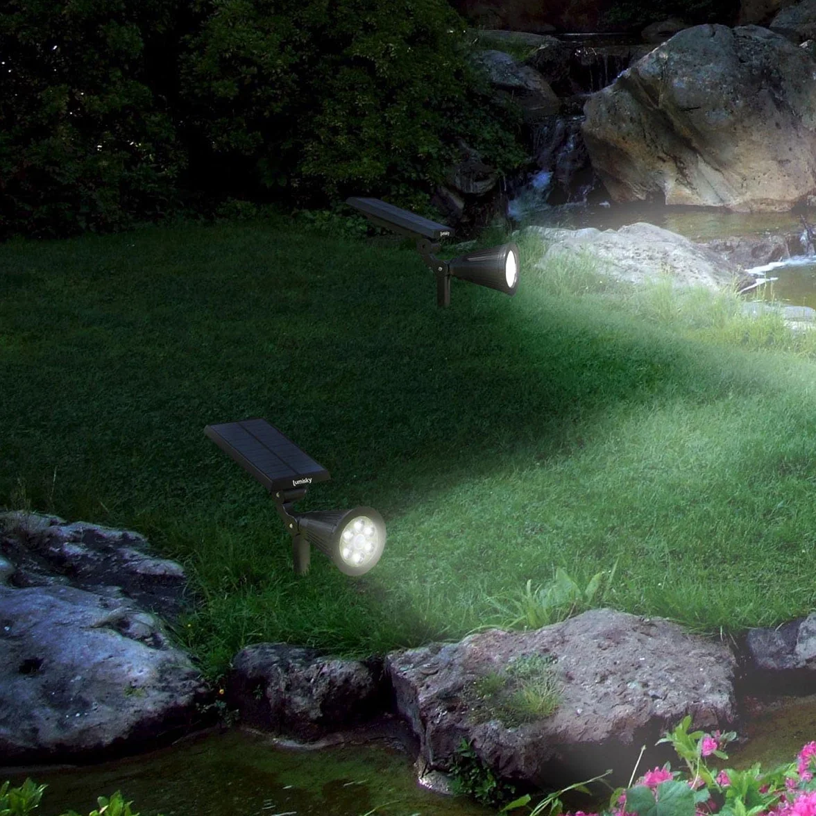 Lumisky Zestaw 4 reflektorów solarnych 2 w 1, do zszywania lub mocowania, mocne ściemnialne oświetlenie LED, białe SPIKY H42 cm