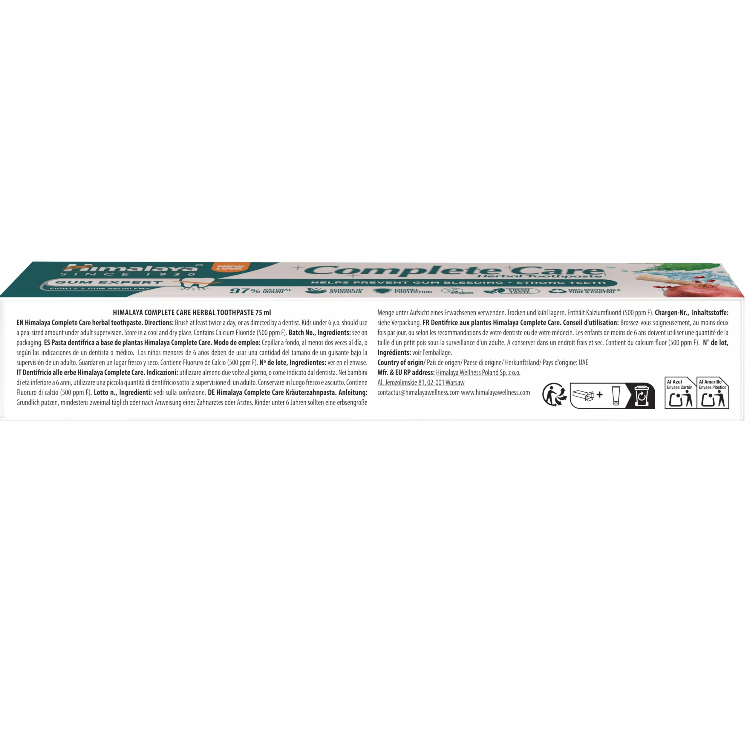 Himalaya Herbals Complete Care Herbal Gum Expert Toothpaste 75ml e - 100% Vegetarian & Free from Parabens