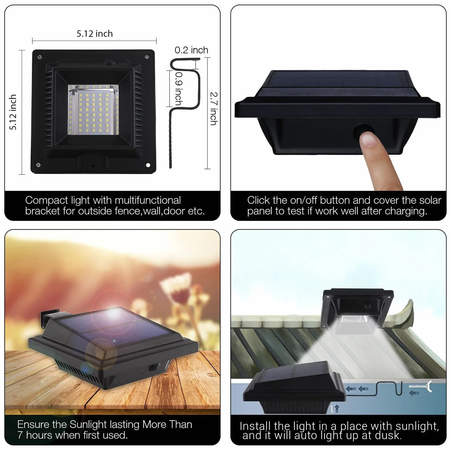 Lekko Rynkowe Zasilane Słonecznym, LED Solar Ryan Light White Brightness White Light IP65 Down Dusk do świtu na Ogrodzenie