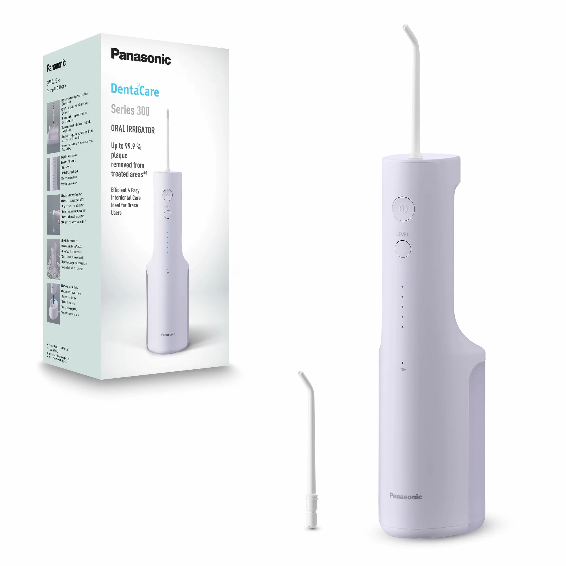Panasonic Series 300 Irygator do jamy ustnej EW-DJ26-V303, Irygator do Zębów, 200 ml, IPX7, 2 Dysze, 5 Ustawień Ciśnienia, Akcesoria Podróżne, Fioletowy
