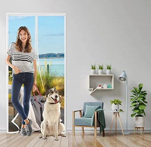 Magnetyczna moskitiera z włókna szklanego, 175 x 225 cm moskitiera na drzwi z silnymi magnesami samozamykająca się samoprzylepna łatwa instalacja magnetyczna moskitiera na balkon salon kuchnia