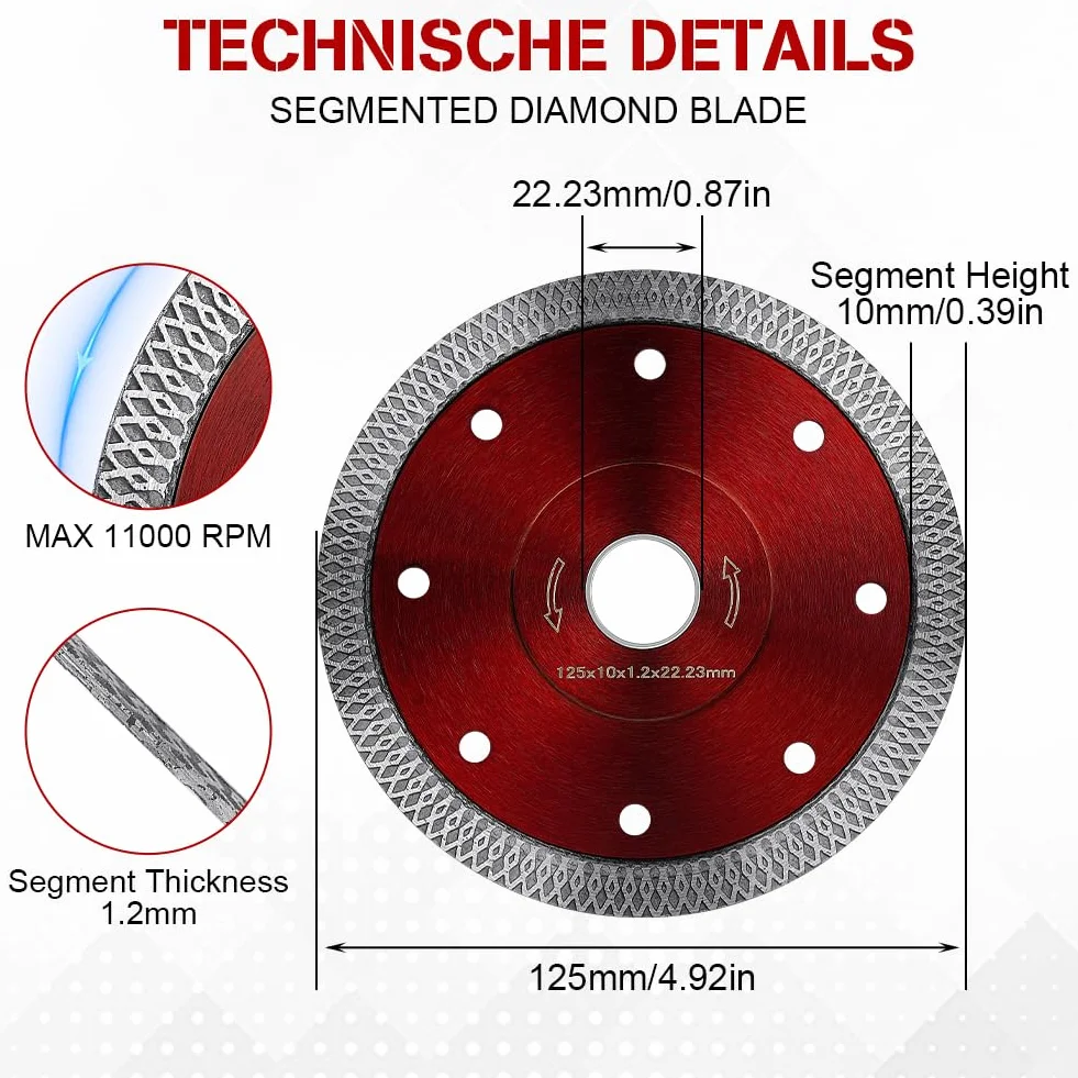 flintronic Diamentowe tarcze tnące 125 mm do szlifierki kątowej, 2 szt. super cienkich diamentowych brzeszczotów, czyste cięcie porcelany, płytek, granitu, marmuru, kamieni, cegieł i ceramiki, cięcie