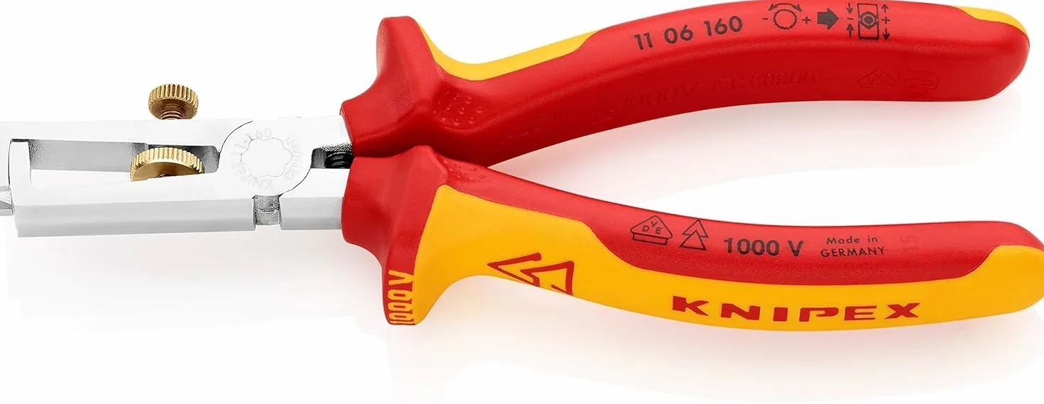 KNIPEX Szczypce do ściągania izolacji Ze sprężyną rozwierającą, uniwersalne w opakowaniu z zawieszką chromowany z wielokomponentowymi, 11 06 160 SB