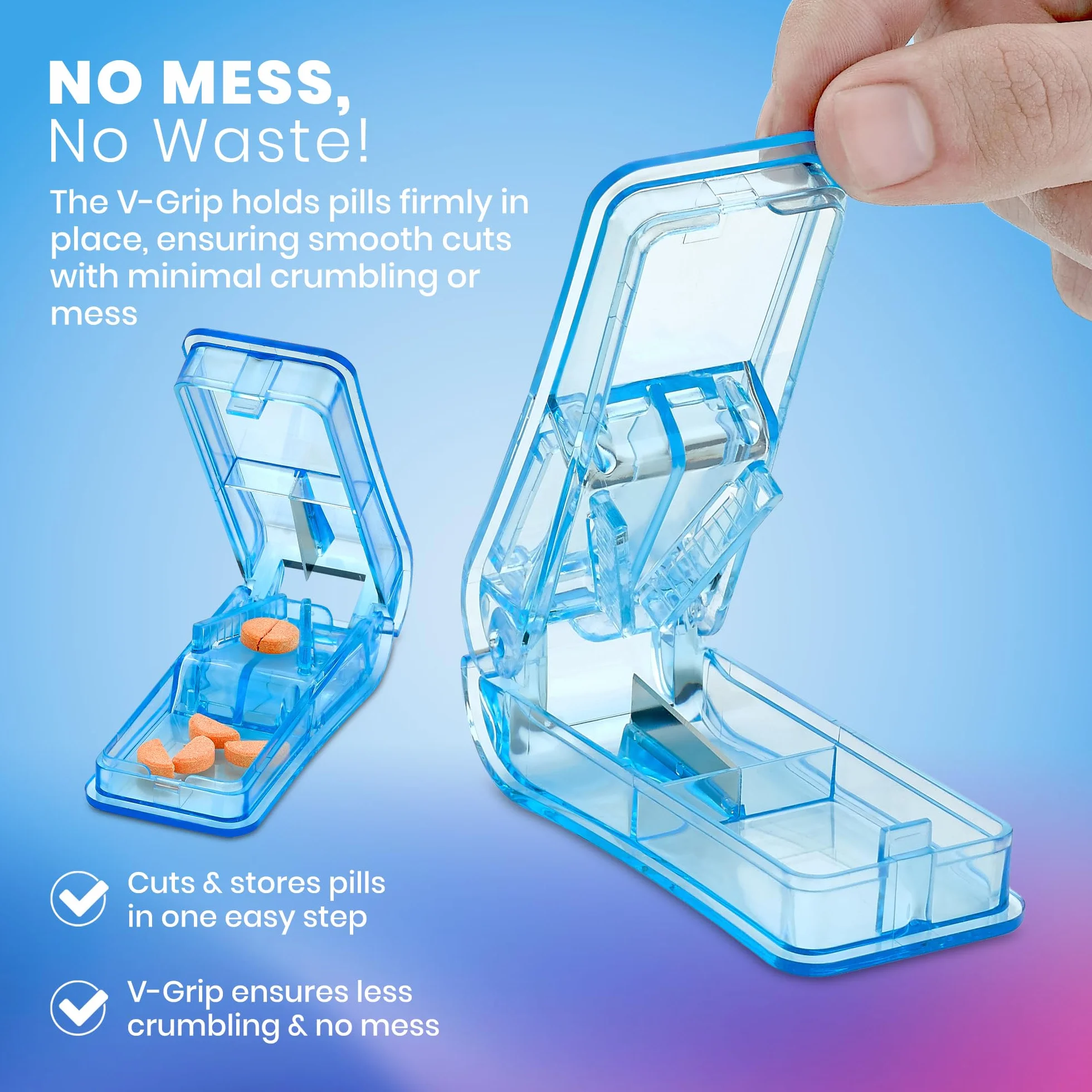 Pill Cutter V-Grip Pill Crusher i Cutter do witamin Big & Small Pills przezroczysty Pill Splitter z Case
