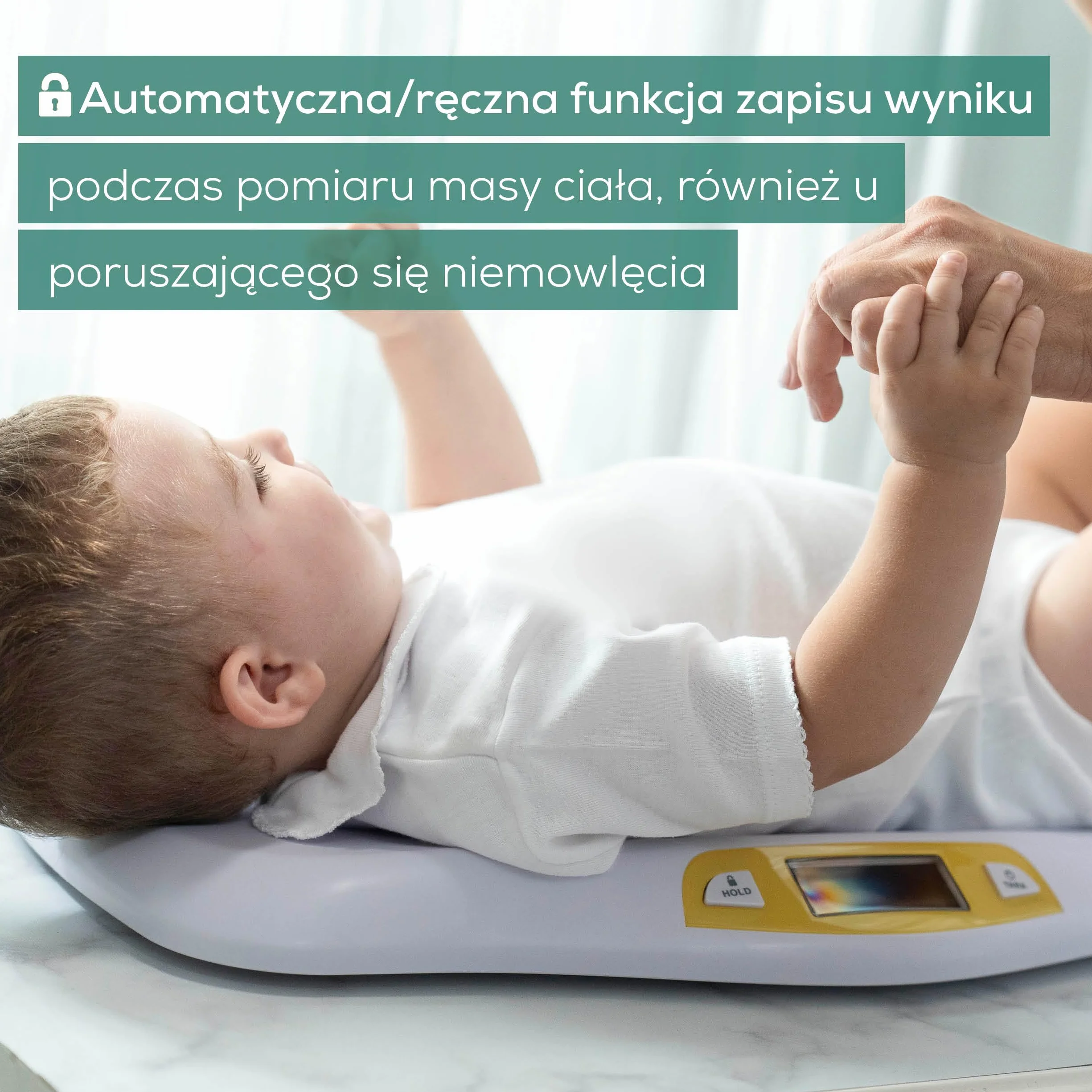 Beurer BY 80 Waga niemowlęca z zakrzywioną powierzchnią, nośność 20 kg, funkcja tarowania i przytrzymywania dla odbijających się dzieci, pomiar i wyświetlanie w krokach co 5 g