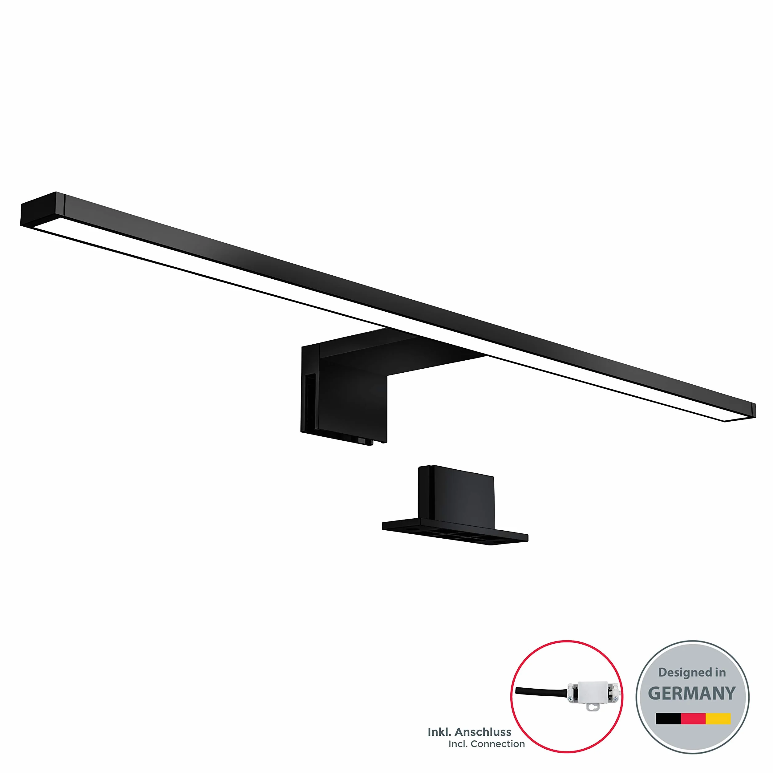 B.K.Licht - Lampa łazienkowa z montażem 2 w 1, neutralna biała barwa światła, zaciskowa, lampa łazienkowa, oświetlenie szafy, lustro, 60 x 10,3 x 3,6 cm, czarna