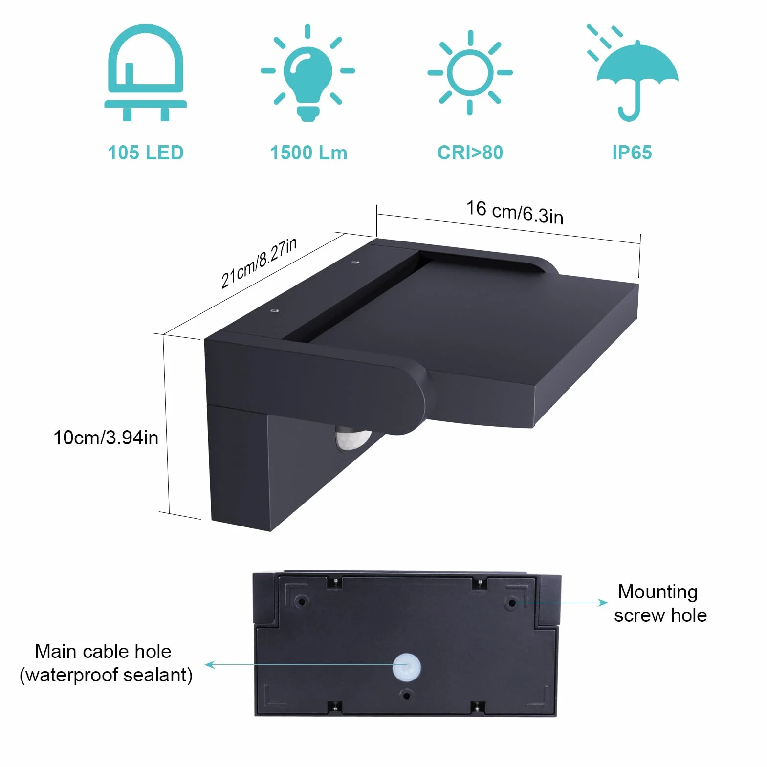 Klighten Lampa ścienna do użytku na zewnątrz, 24 W, wodoodporna lampa ścienna IP65, nowoczesna, aluminiowa lampa ścienna do użytku wewnątrz i na zewnątrz, z obrotowym panelem LED, do wejścia, ogrodu
