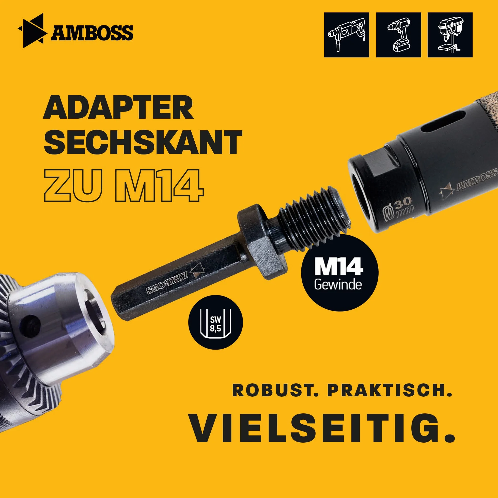 Amboss Werkzeuge Adapter 6-kątny na gwint M14 / szlifierka kątowa korony wiertnicze, talerze podporowe, szczotki druciane z wiertarką / diamentowe wiertło do płytek na sześciokątnym