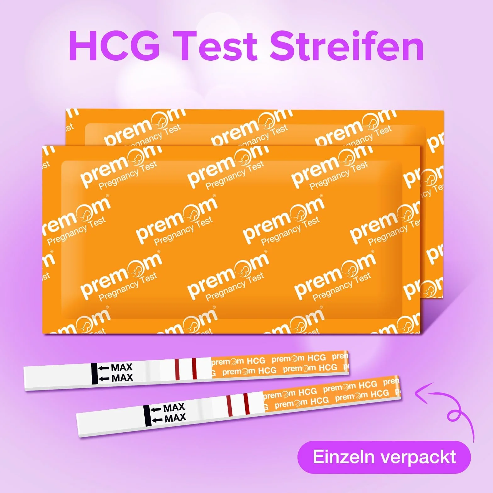 Premom Wczesne testy ciążowe Paski 50 czułych testów HCG 10 mIU/mL