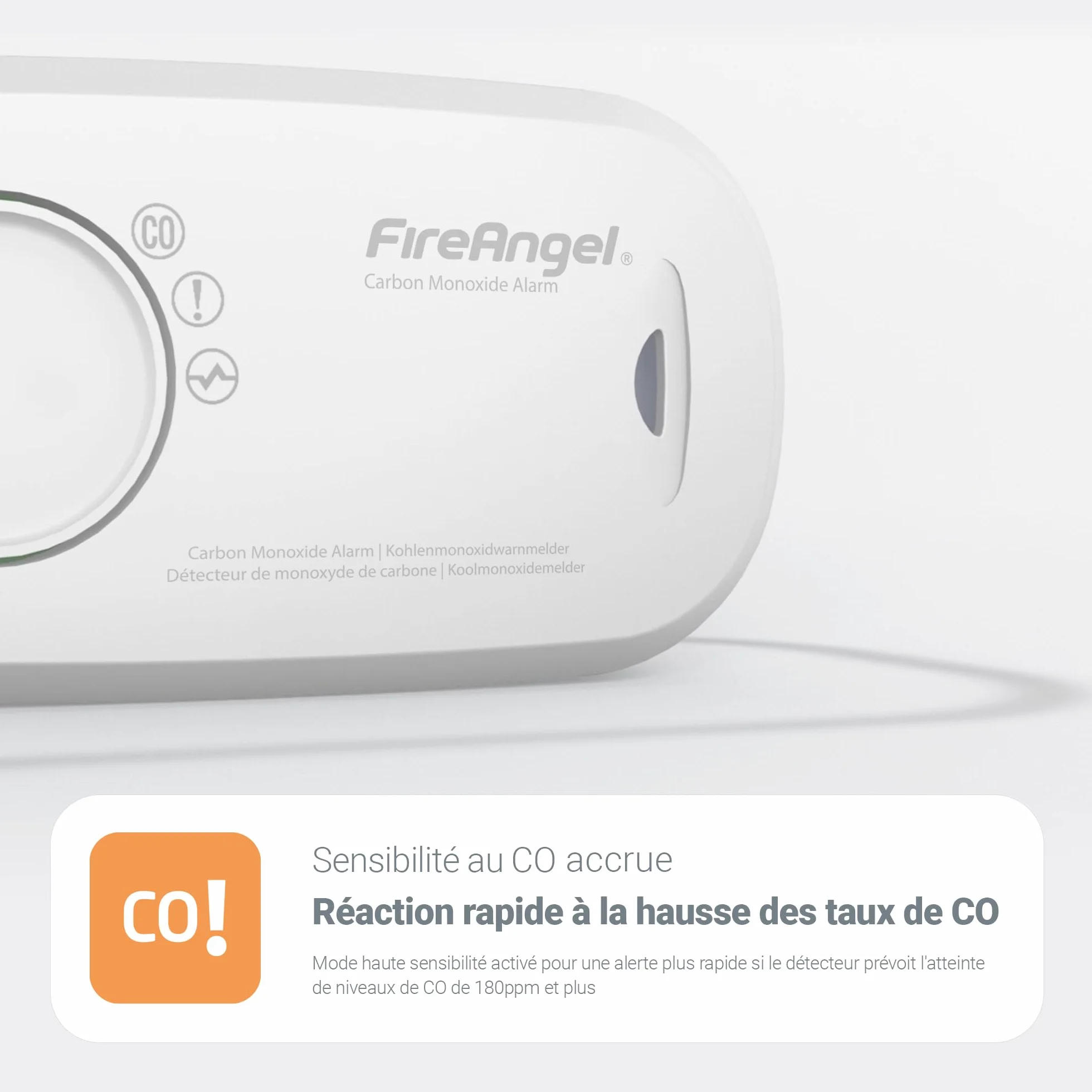 FireAngel FA3313-FRT Detektor tlenku węgla NF 10 lat wymienne baterie, nowa generacja, zastępuje CO-9B-FRT